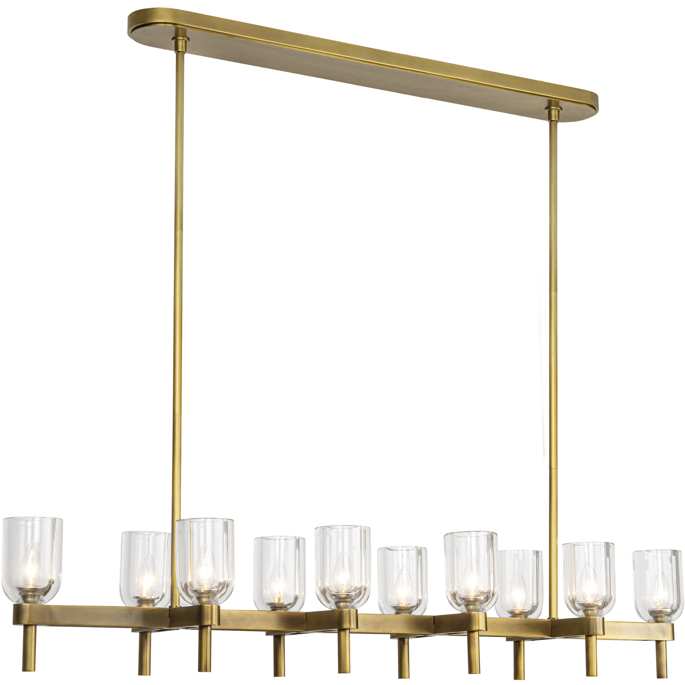 Lucian 10 Light 51.5 inch Vintage Brass/Clear Crystal Linear Pendant Ceiling Light in Clear Glass
