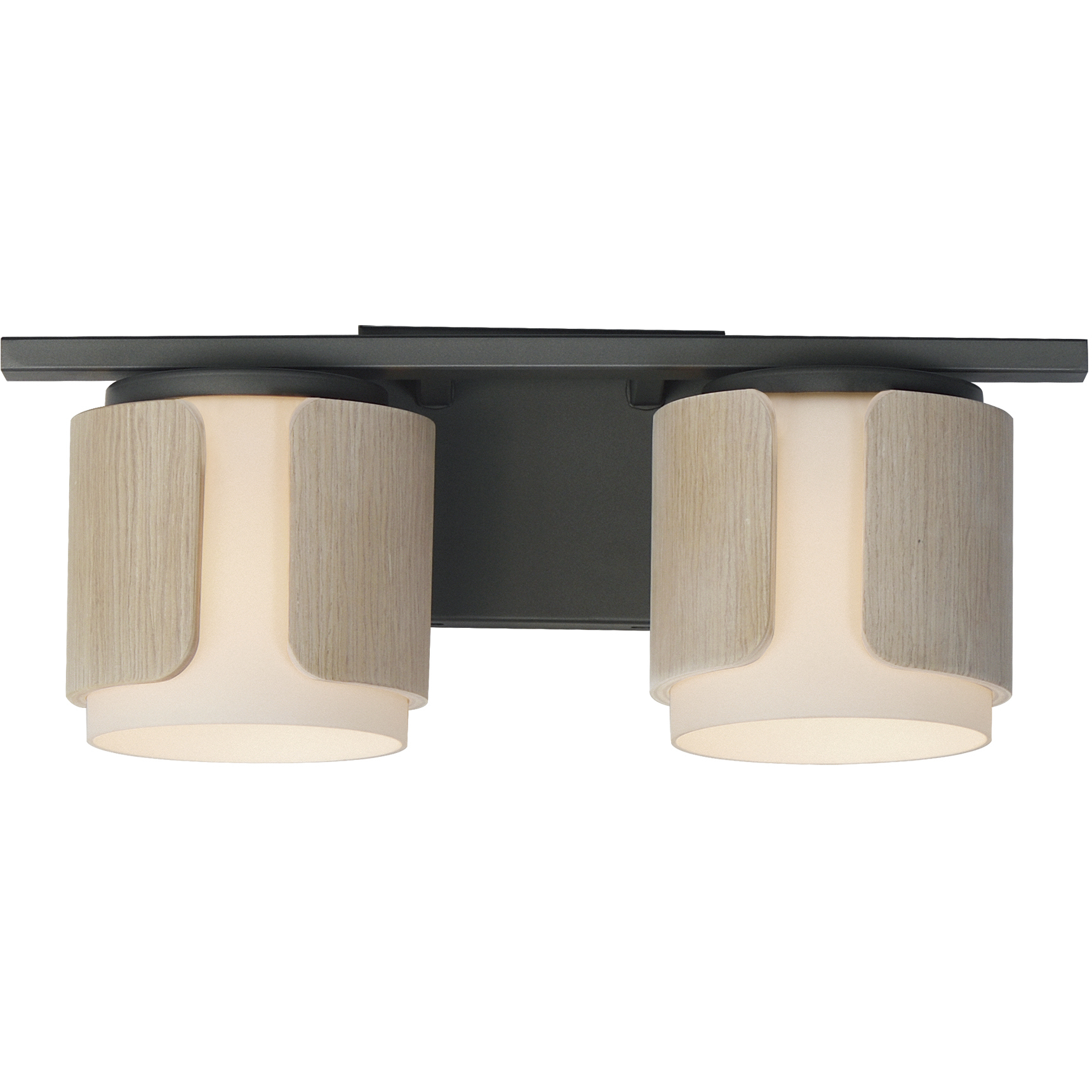 Draughtsman 2 Light 18 inch Natural Wood and Charcoal Bath Vanity Wall Light in Satin White