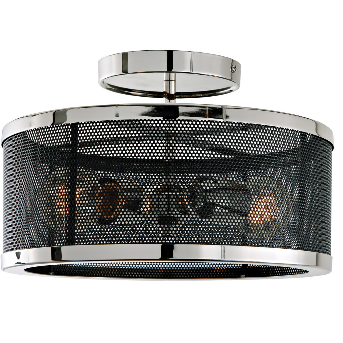 Wellington 2 Light 12 inch Polished Nickel and Black Semi Flush Mount Ceiling Light