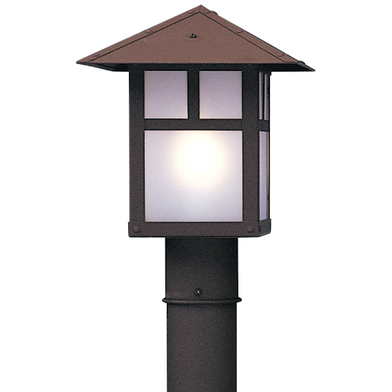 Evergreen 1 Light 9.75 inch Verdigris Patina Post Mount in White Opalescent, T-Bar Overlay
