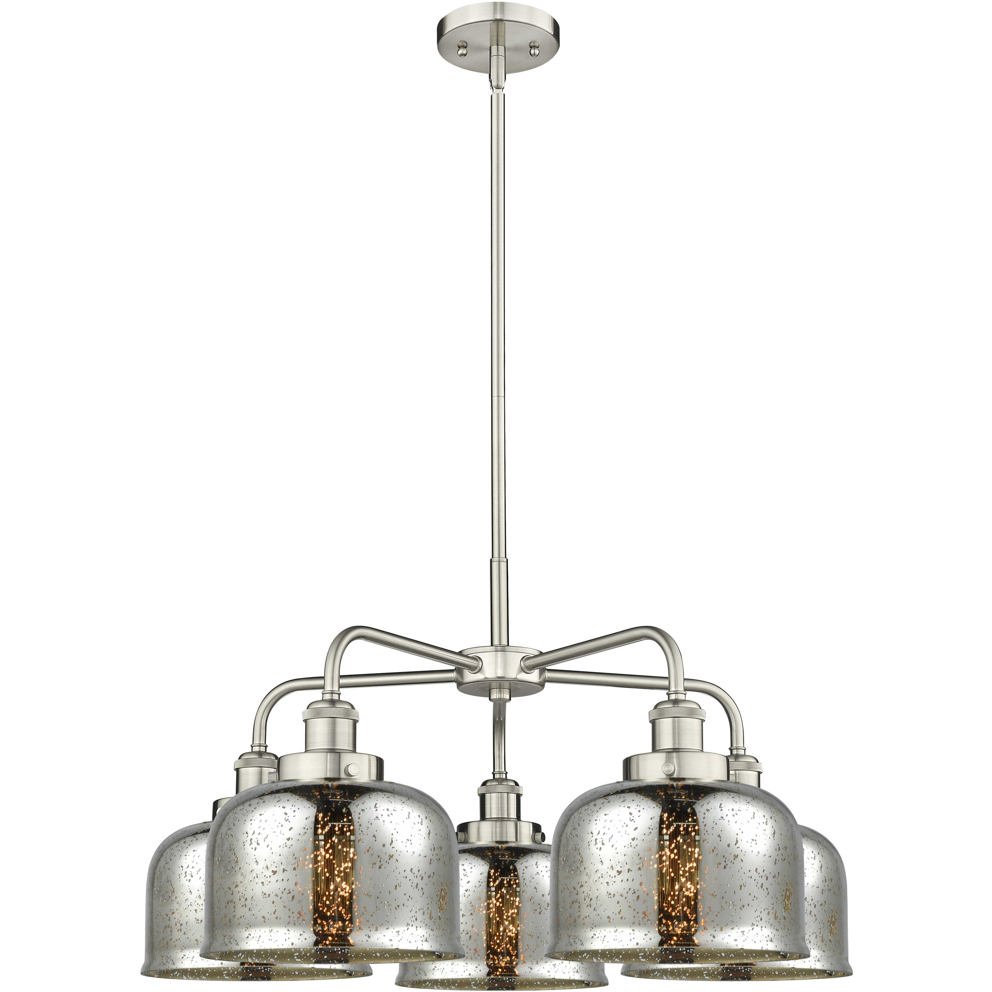 Bell 5 Light 26 inch Satin Nickel Chandelier Ceiling Light in Silver Plated Mercury Glass