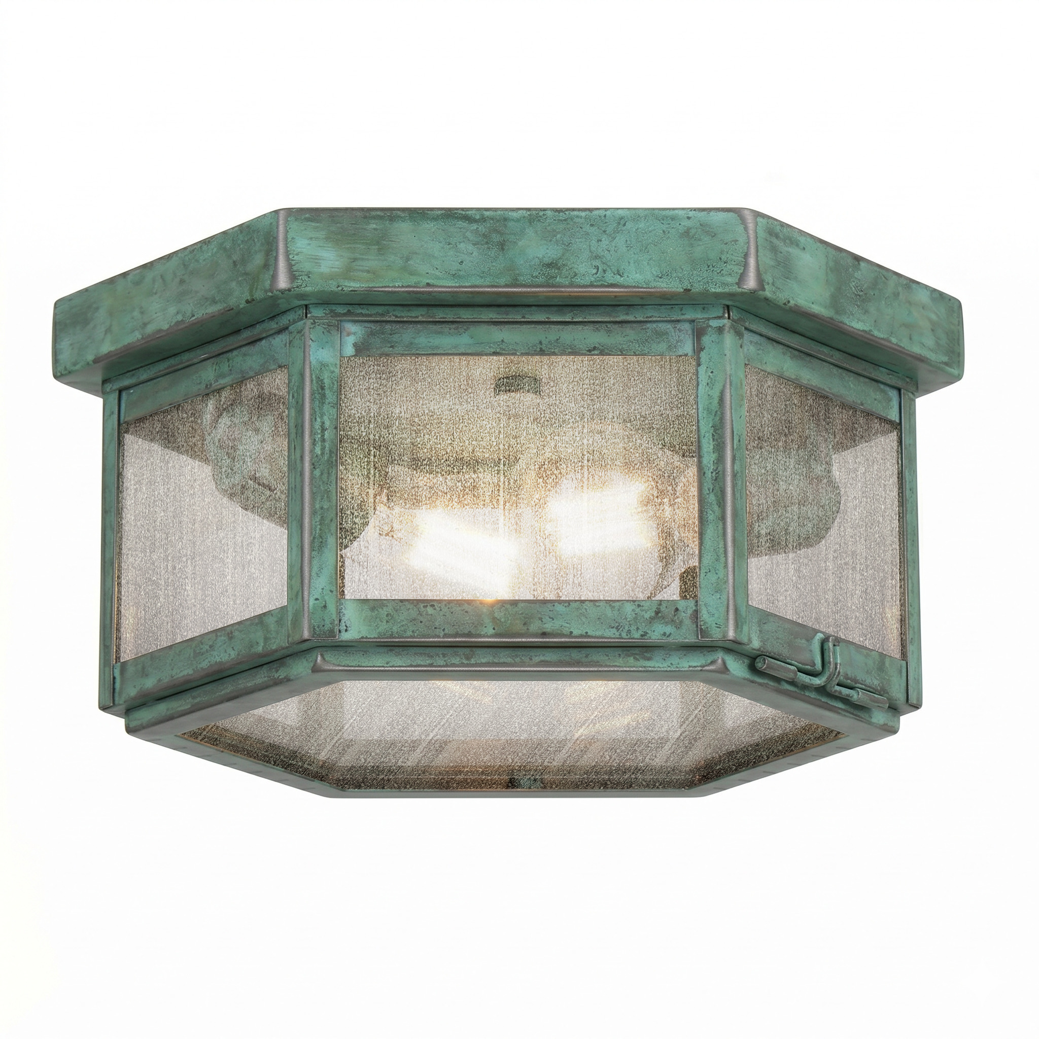 Branford 2 Light 11 inch Verde Green Outdoor Semi Flush in Seedy Glass, Brass Traditions by InnovationsLighting