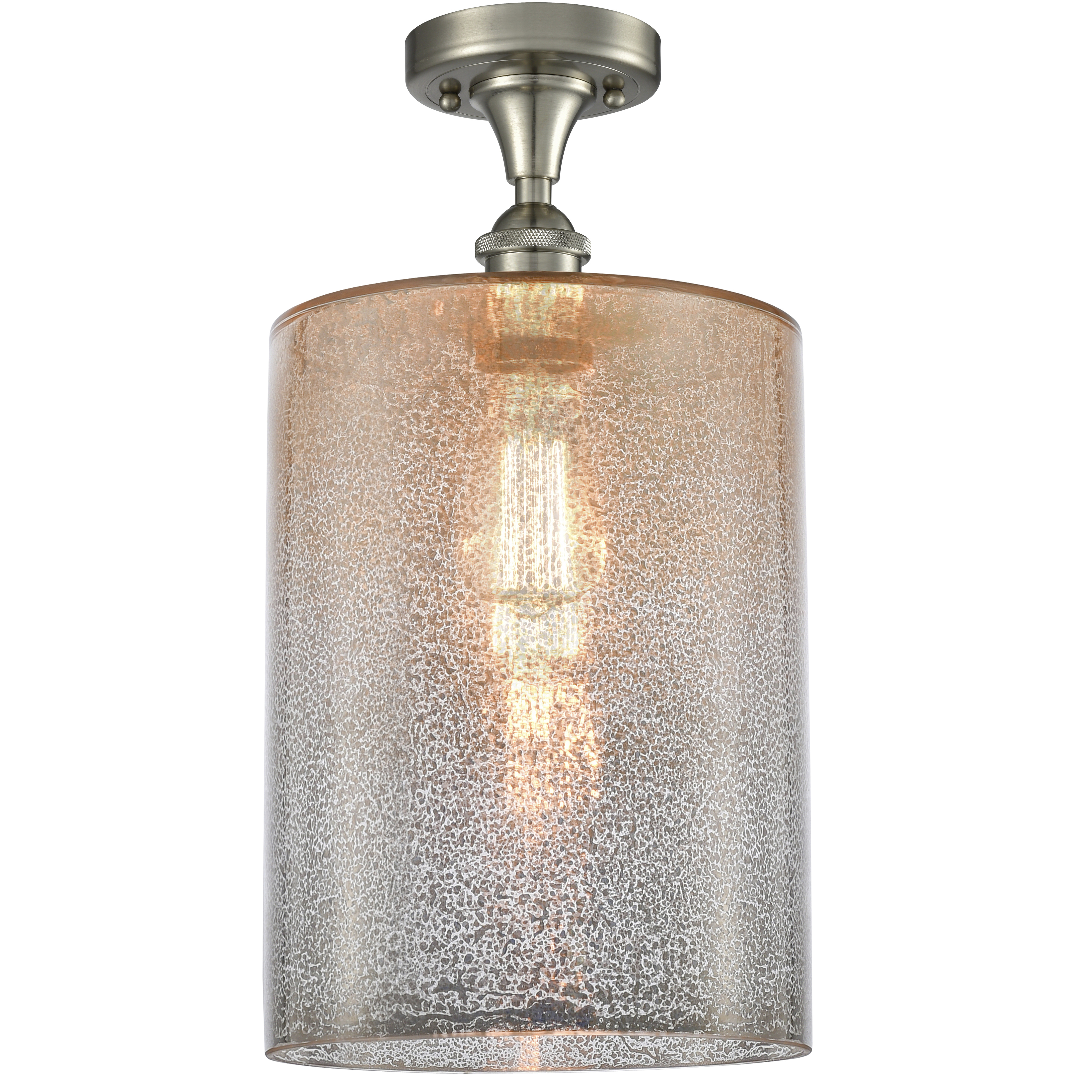 Edison Cobbleskill 1 Light 9 inch Brushed Satin Nickel Semi-Flush Mount Ceiling Light in Mercury Glass