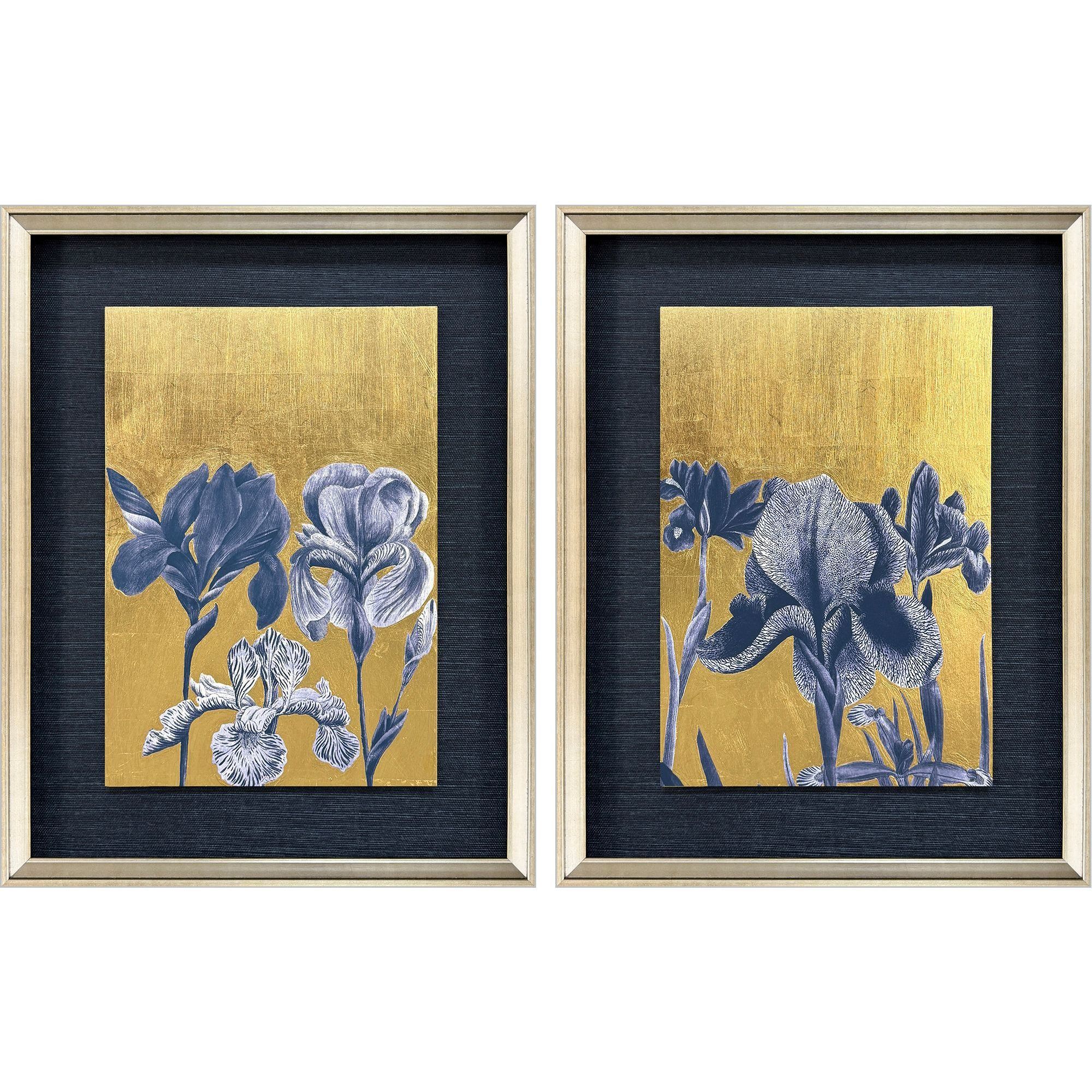 Blue Iris Blue and Metallic Framed Art, The Studio