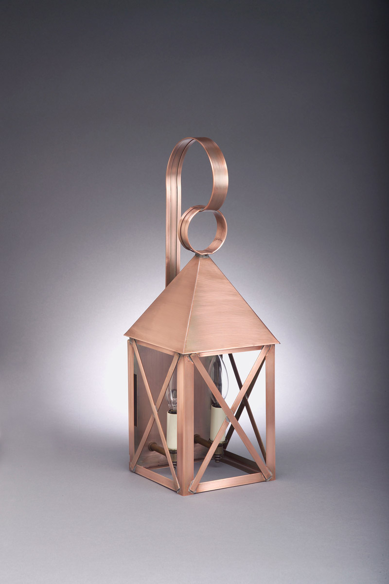 York 2 Light 19 inch Antique Copper Outdoor Wall Lantern in Seedy Marine Glass, Candelabra