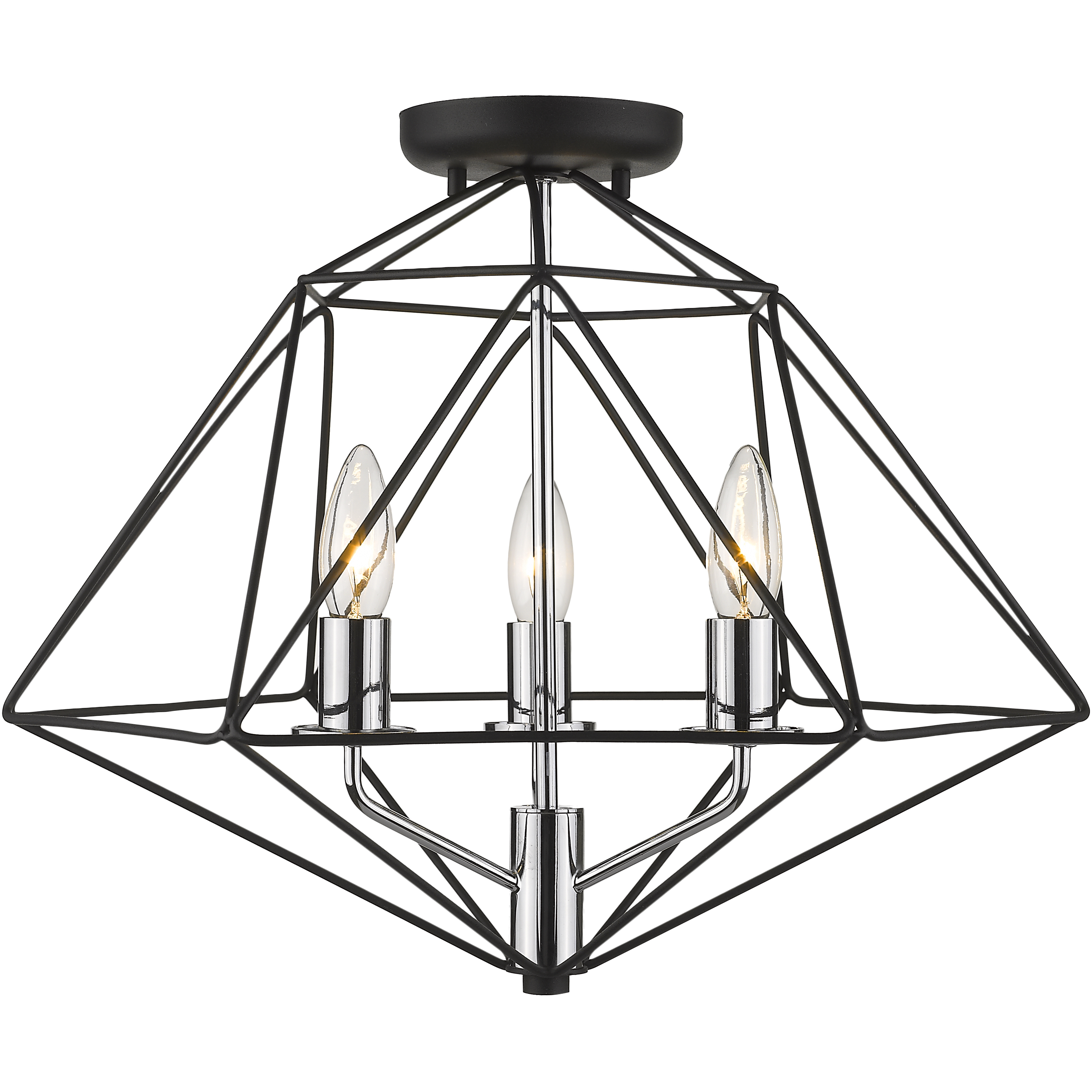 Geo 3 Light 18 inch Matte Black and Chrome Semi Flush Mount Ceiling Light