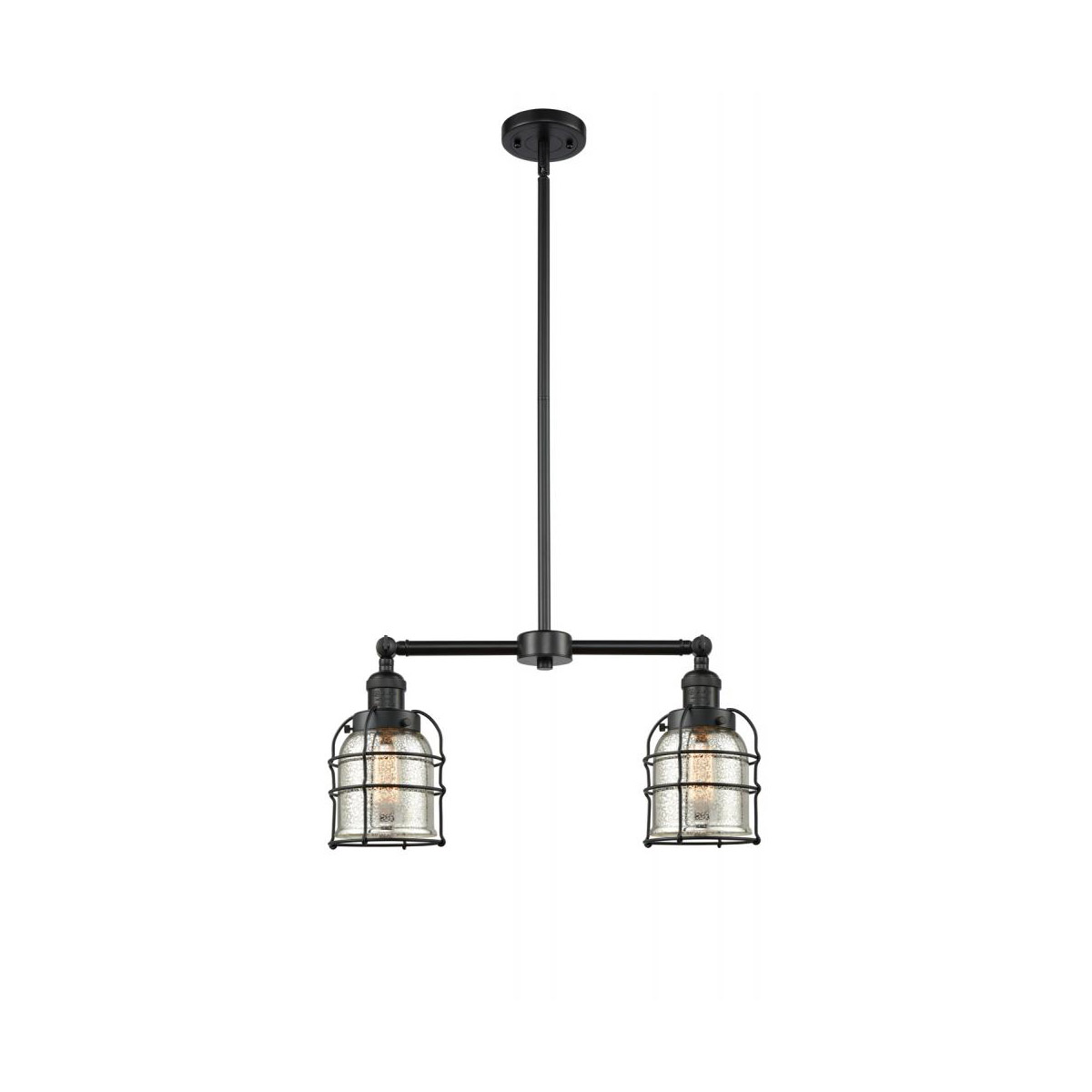 Franklin Restoration Small Bell Cage LED 21 inch Matte Black Chandelier Ceiling Light in Silver Plated Mercury Glass, Franklin Restoration