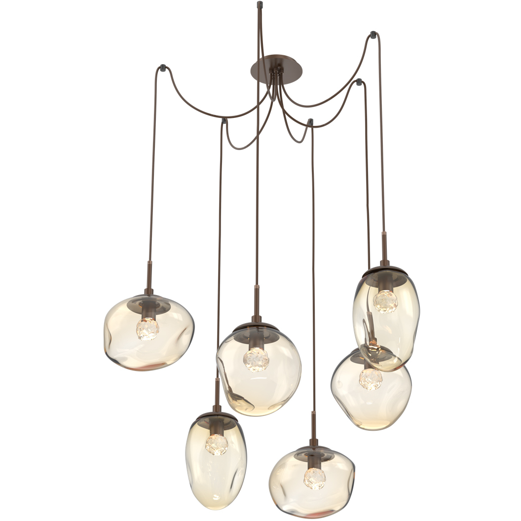 Cosmos LED 17 inch Burnished Bronze Swag Multi-Pendant Ceiling Light in 2700K LED, Floret Inner - Amber Outer