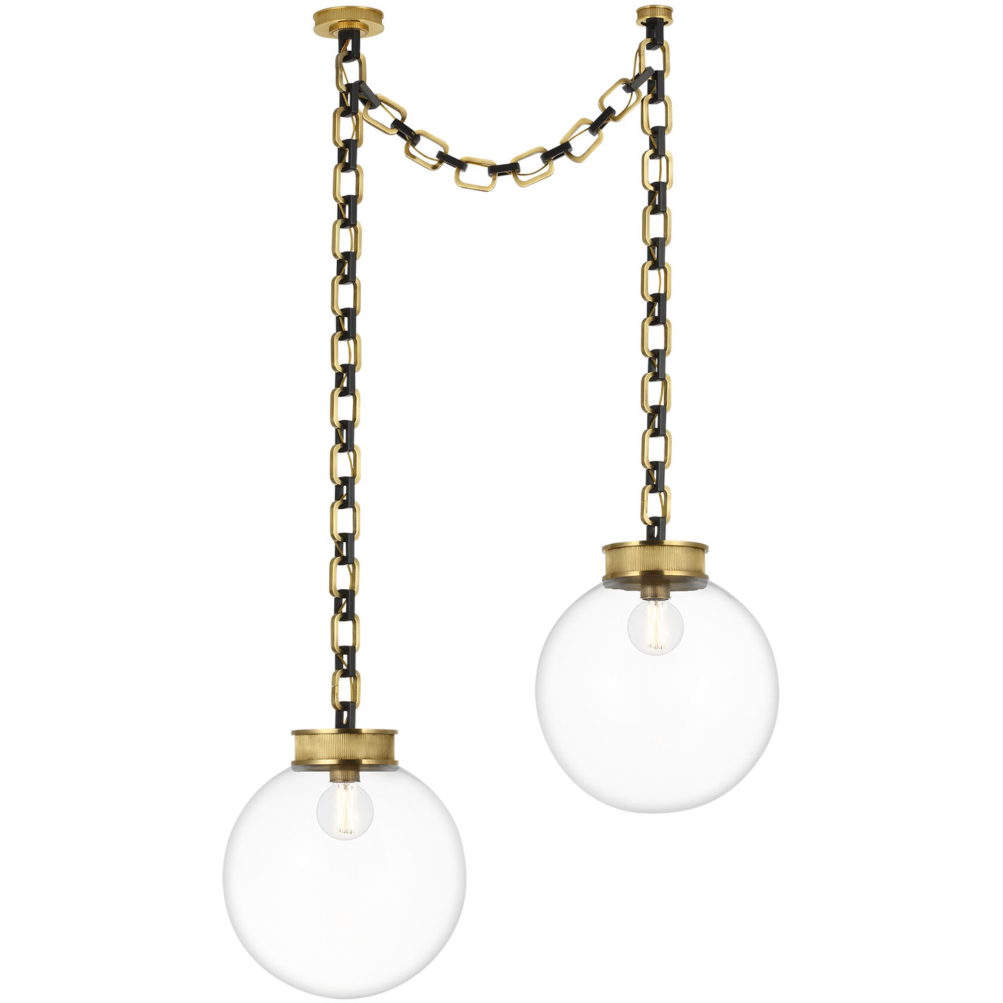 Marie Flanigan Bellamy LED 16 inch Soft Brass and Bronze Statement Chain Globe Chandelier Ceiling Light in Clear Glass