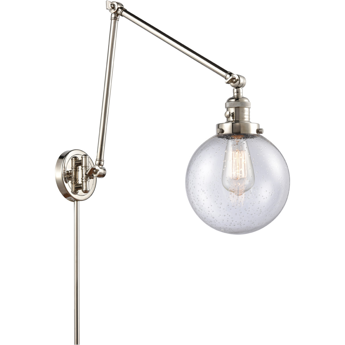 Large Beacon 30 inch 3.50 watt Polished Nickel Swing Arm Wall Light, Franklin Restoration