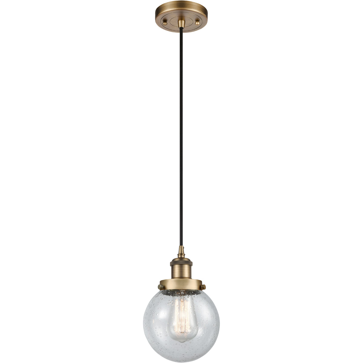 Ballston Beacon LED 6 inch Brushed Brass Mini Pendant Ceiling Light in Seedy Glass, Black Textured