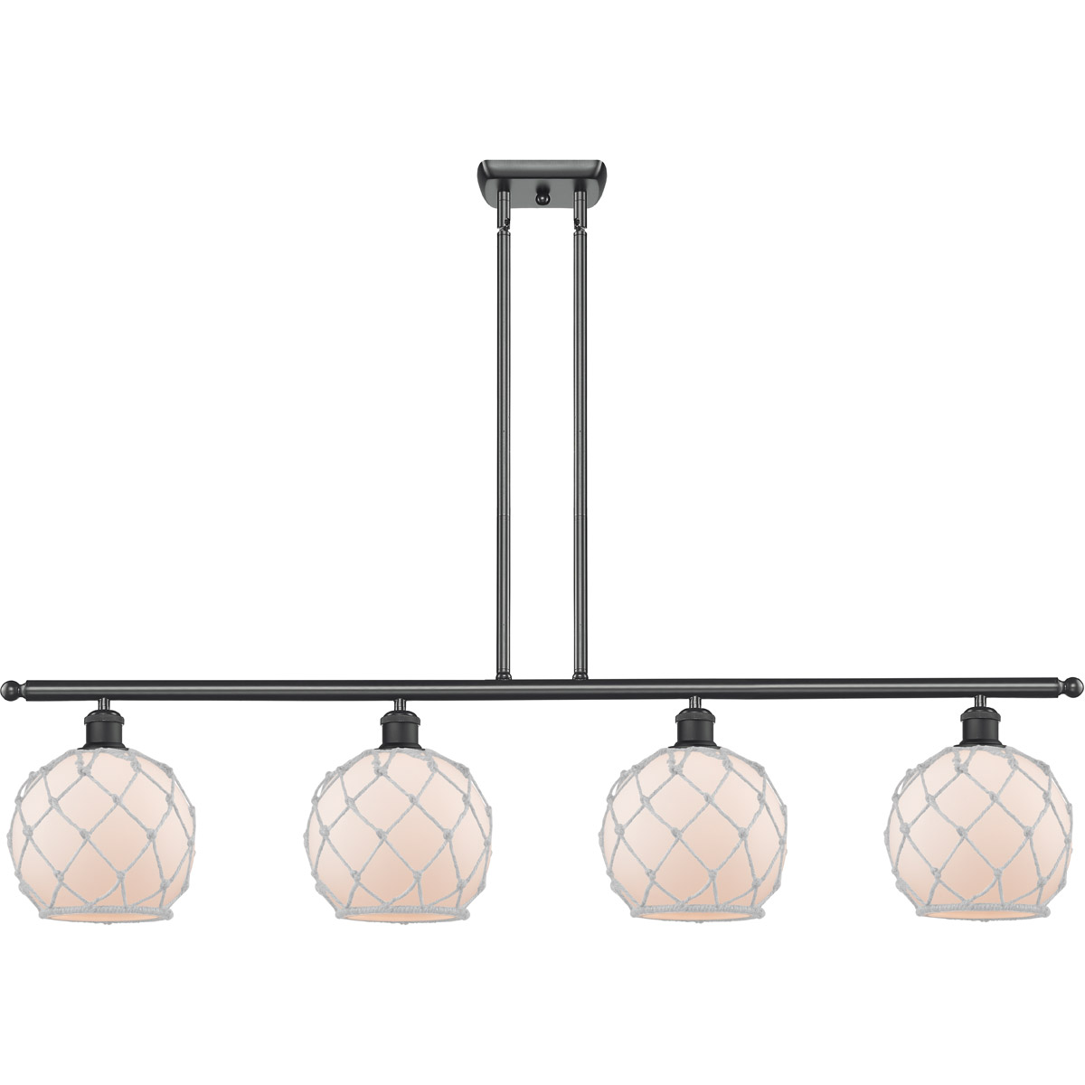 Ballston Farmhouse Rope 4 Light 48 inch Matte Black Island Light Ceiling Light in White Glass with White Rope, Ballston