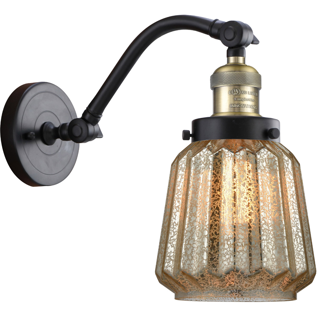 Franklin Restoration Chatham LED 6 inch Black Antique Brass Sconce Wall Light in Mercury Glass, Franklin Restoration