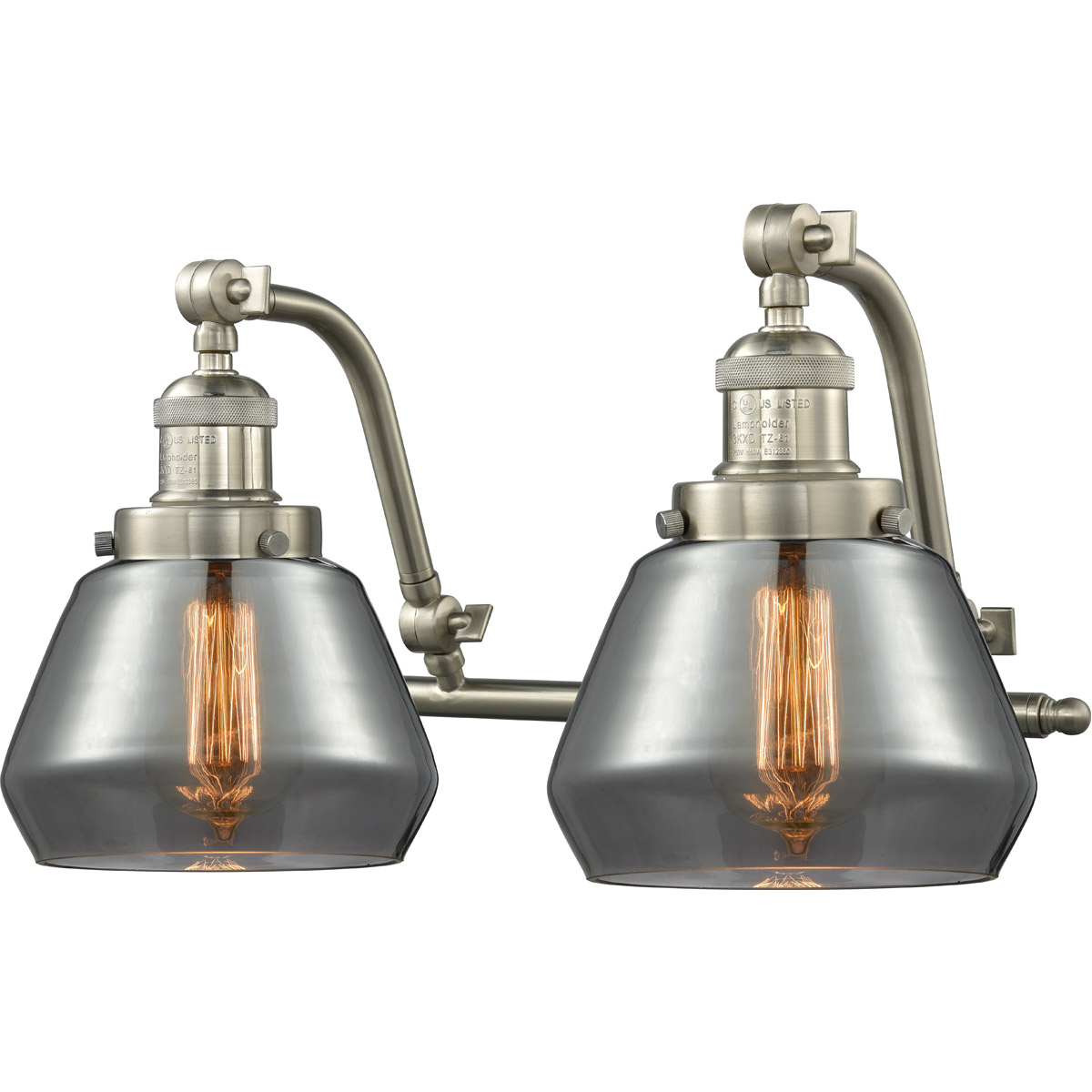 Franklin Restoration Fulton 2 Light 18 inch Brushed Satin Nickel Bath Vanity Light Wall Light in Plated Smoke Glass, Franklin Restoration