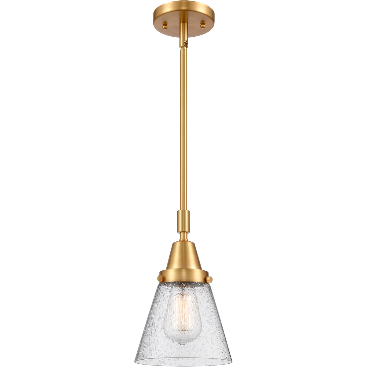 Franklin Restoration Small Cone 1 Light 6 inch Satin Gold Mini Pendant Ceiling Light in Seedy Glass