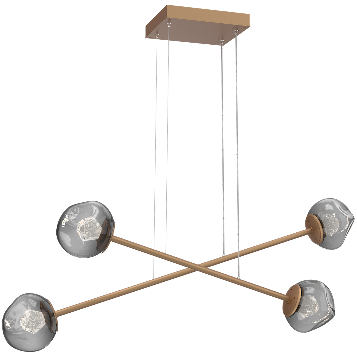 Luna LED Novel Brass Linear Pendant Ceiling Light in 3000K LED, Zircon Inner - Smoke Outer, Moda