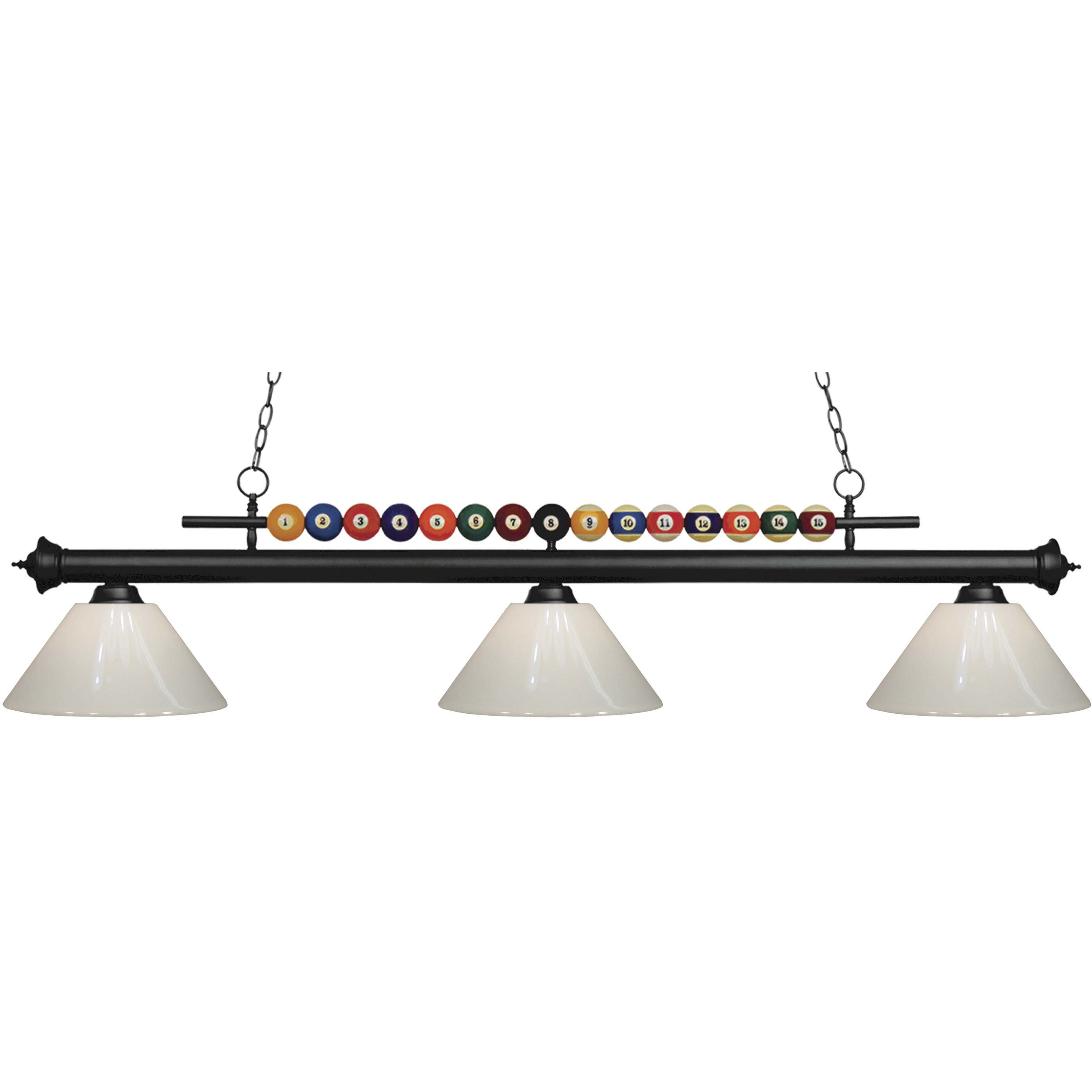 Shark 3 Light 58 inch Matte Black Billiard Ceiling Light in White Plastic
