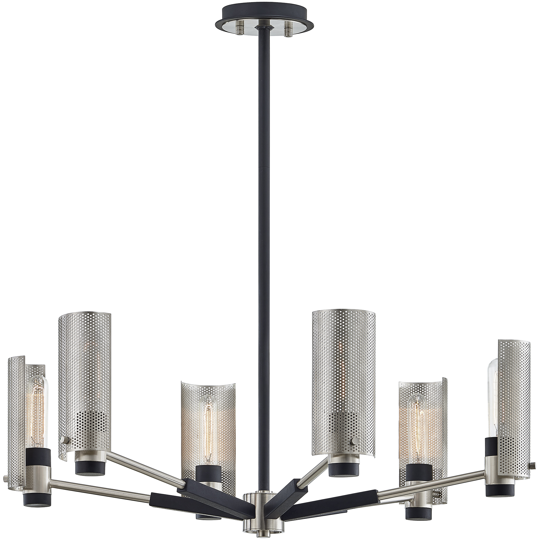 Pilsen 6 Light 30 inch Carbide Black W Satin Nickel Accents Chandelier Ceiling Light