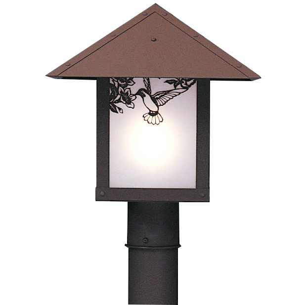 Evergreen 1 Light 12 inch Verdigris Patina Post Mount in White Opalescent, T-Bar Overlay