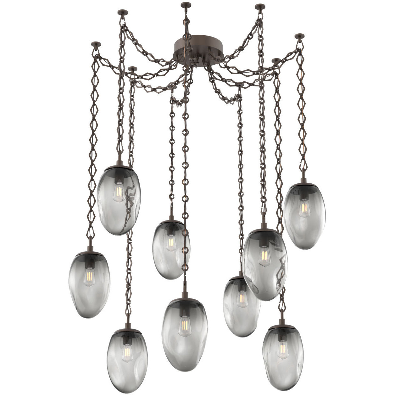 Meteo 9 Light 17 inch Flat Bronze Swag Multi-Pendant Ceiling Light in Smoke, Diamond Chain