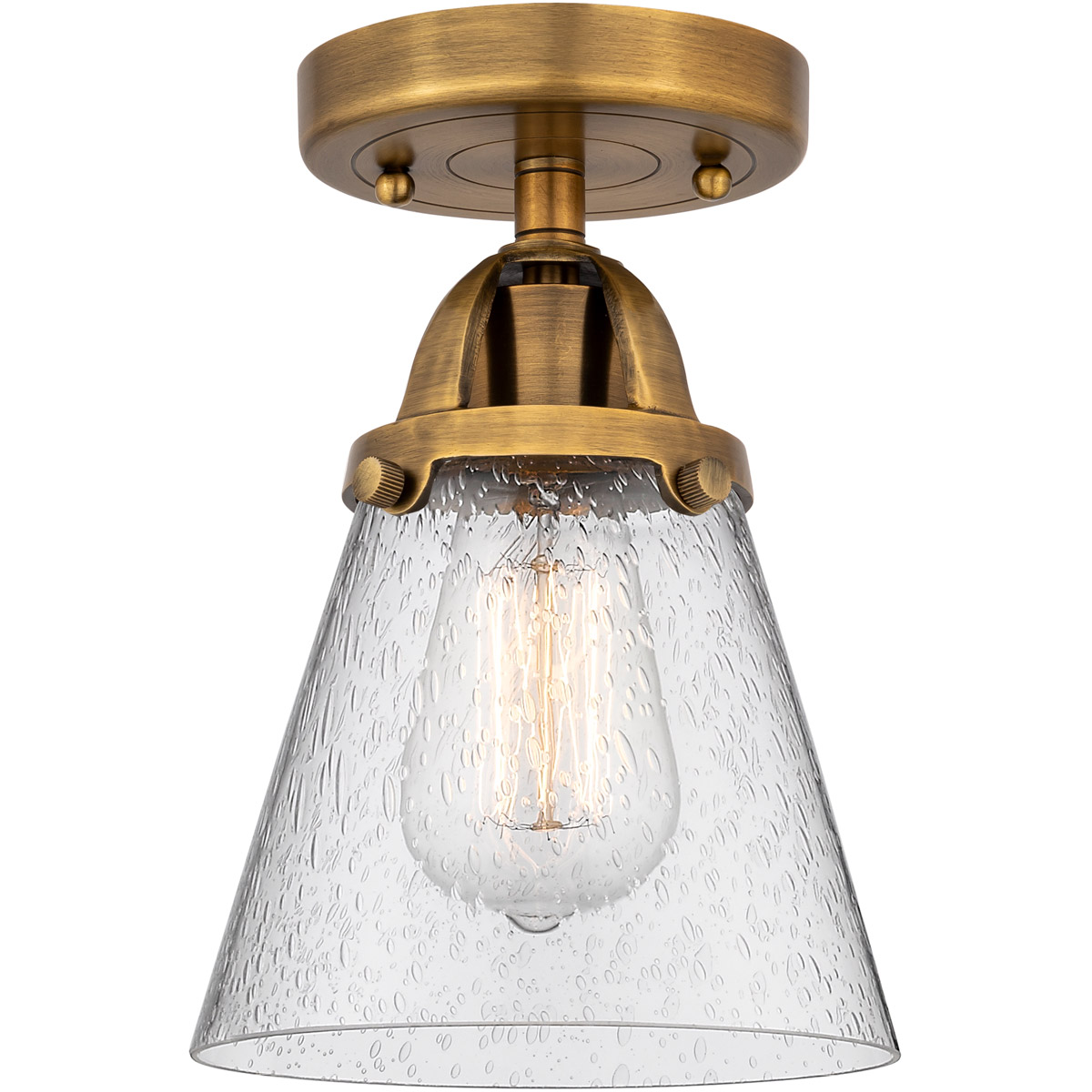 Nouveau 2 Small Cone LED 6.25 inch Brushed Brass Semi-Flush Mount Ceiling Light in Seedy Glass