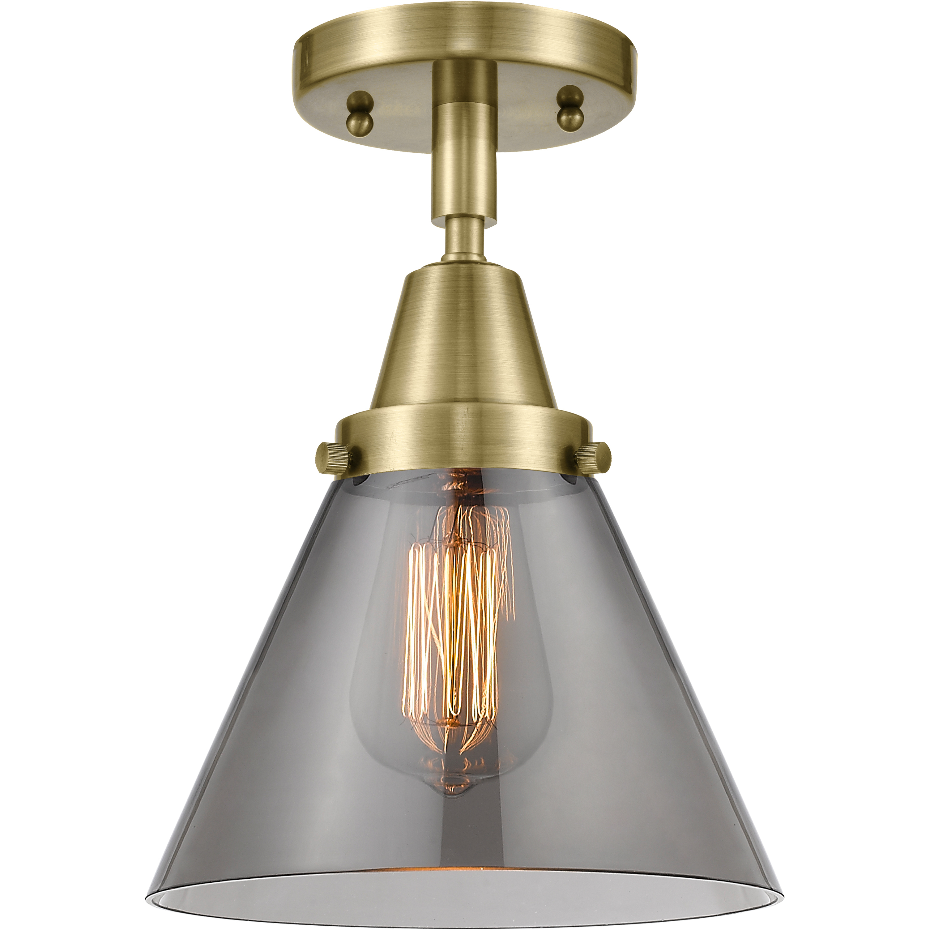 Franklin Restoration X-Large Cone LED 12 inch Antique Brass Flush Mount Ceiling Light in Light Smoke Glass
