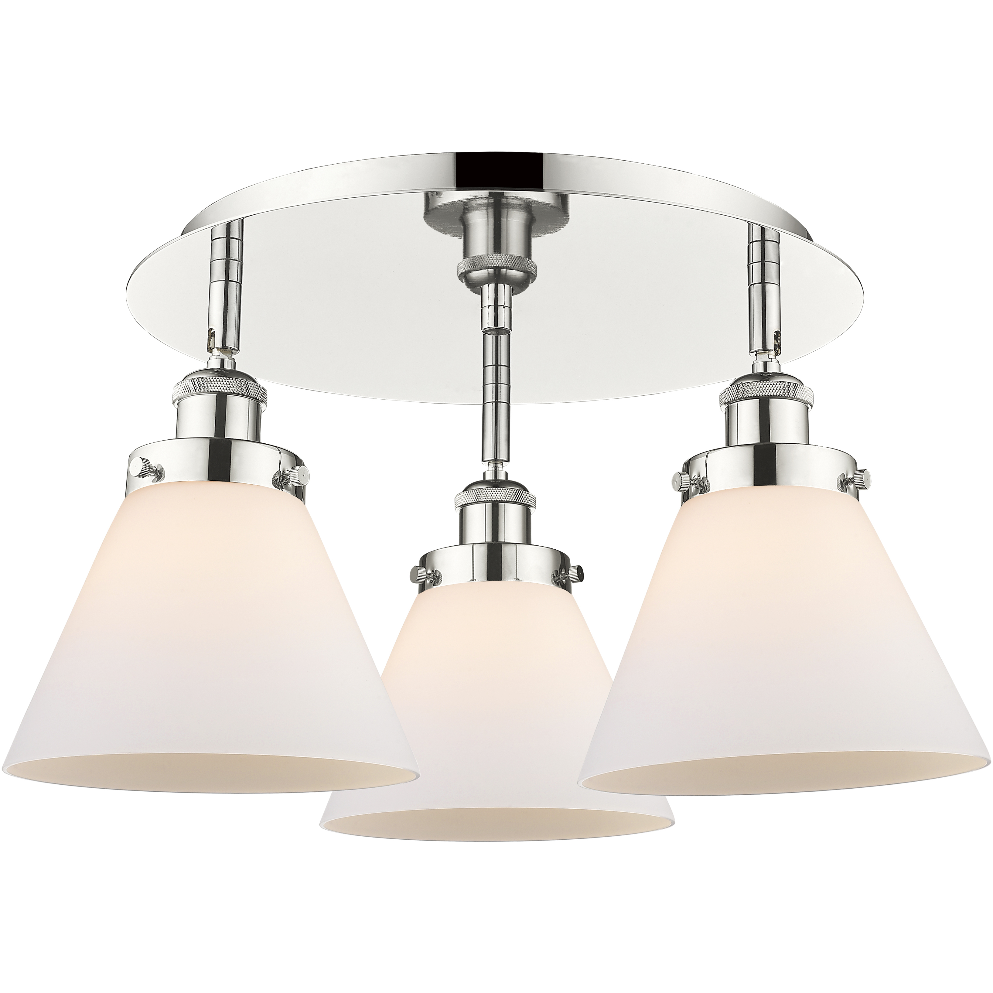 Cone 3 Light 19.5 inch Polished Nickel Flush Mount Ceiling Light in Matte White