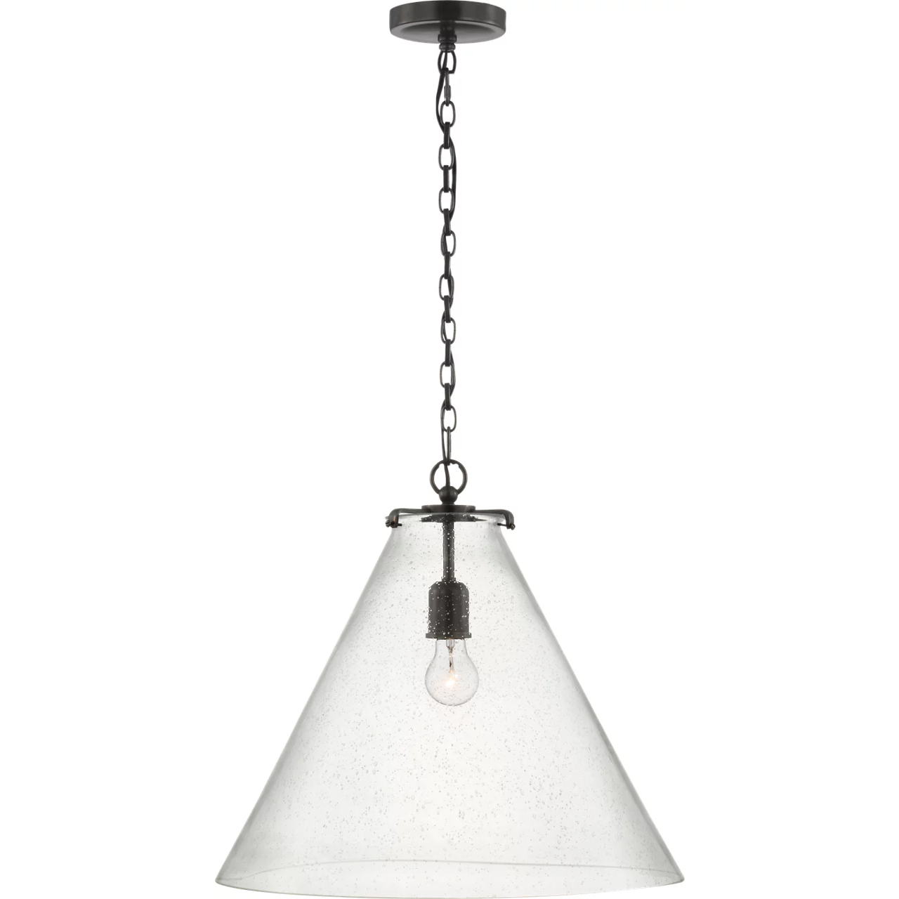 Thomas O'Brien Katie LED 20 inch Bronze Conical Pendant Ceiling Light in Seeded Glass, Large