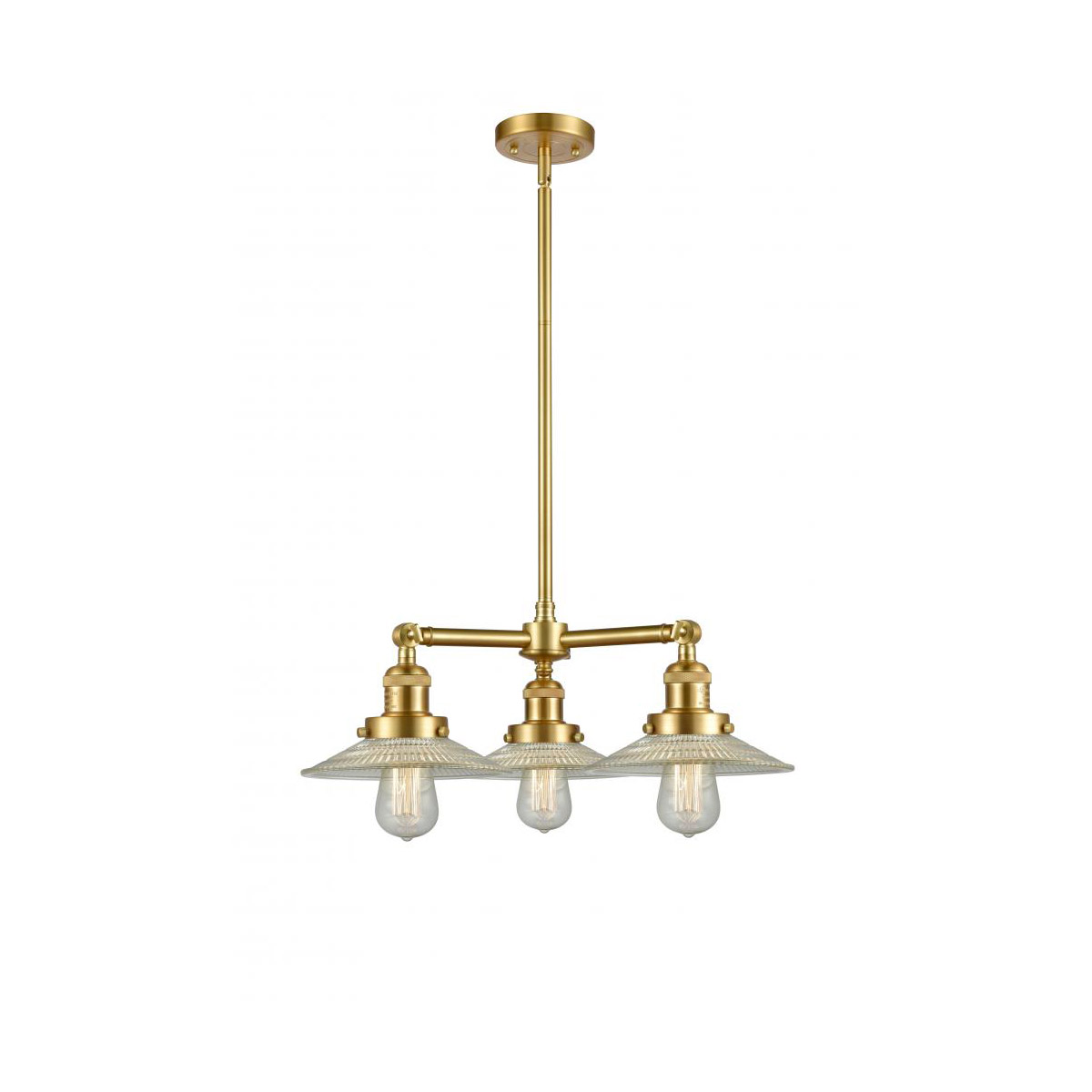 Franklin Restoration Halophane 3 Light 21.63 inch Satin Gold Chandelier Ceiling Light in Clear Halophane Glass, Franklin Restoration