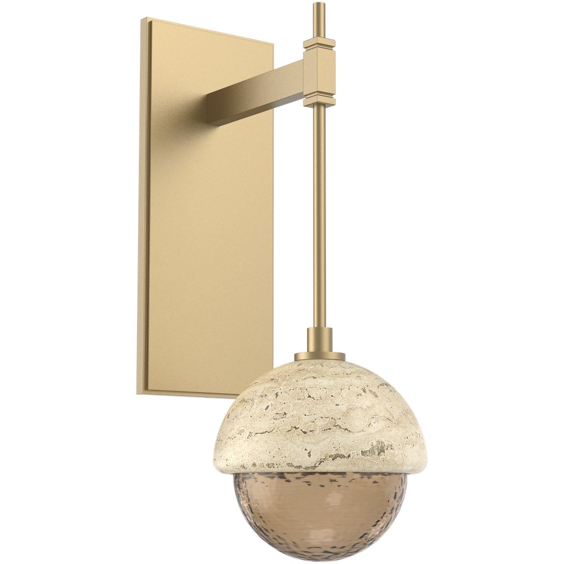 Cabochon LED 9.2 inch Gilded Brass with Travertine Stone Sconce Wall Light in 3000K LED, Bronze, Tempo