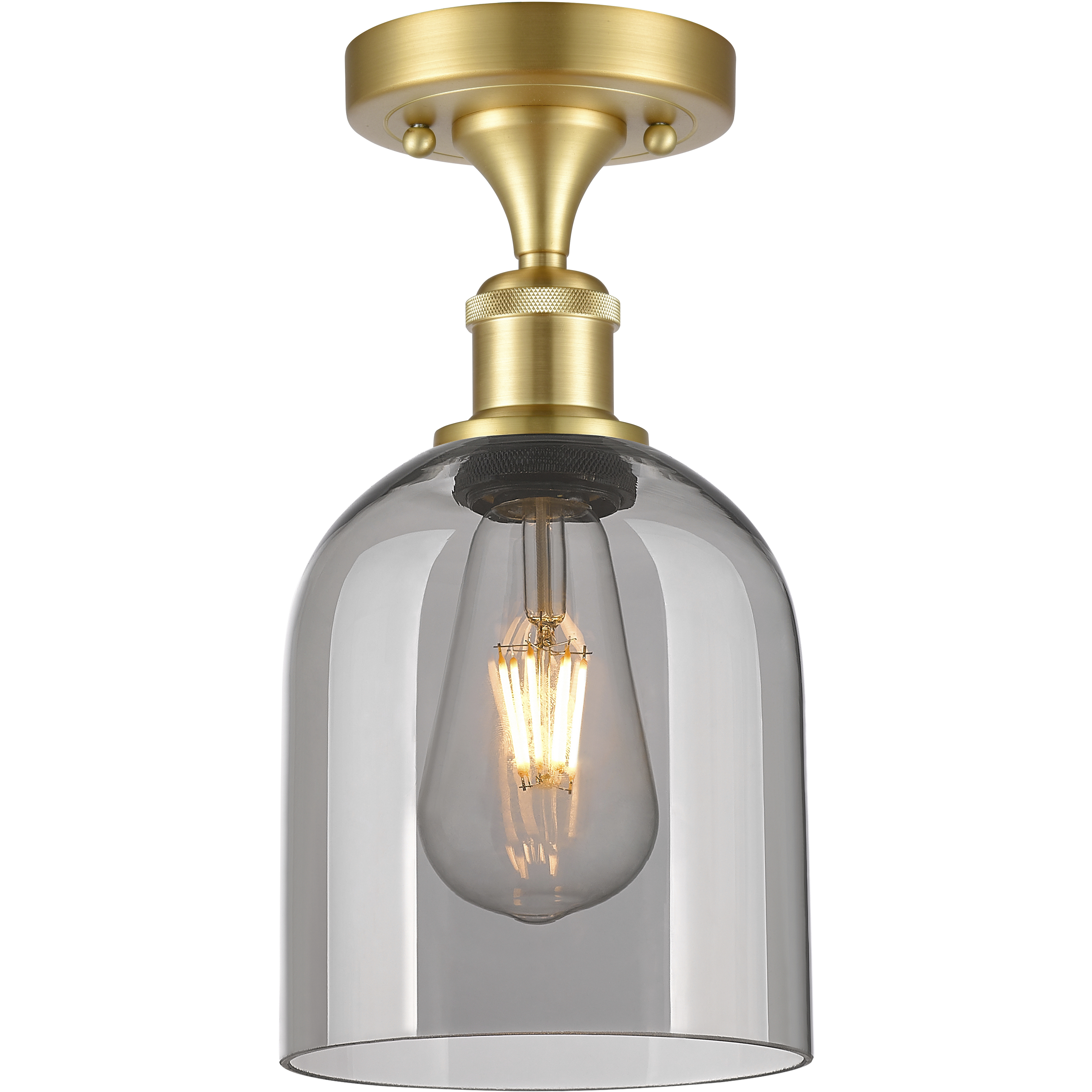 Edison Bella 1 Light 5.5 inch Satin Gold Semi-Flush Mount Ceiling Light in Light Smoke Glass