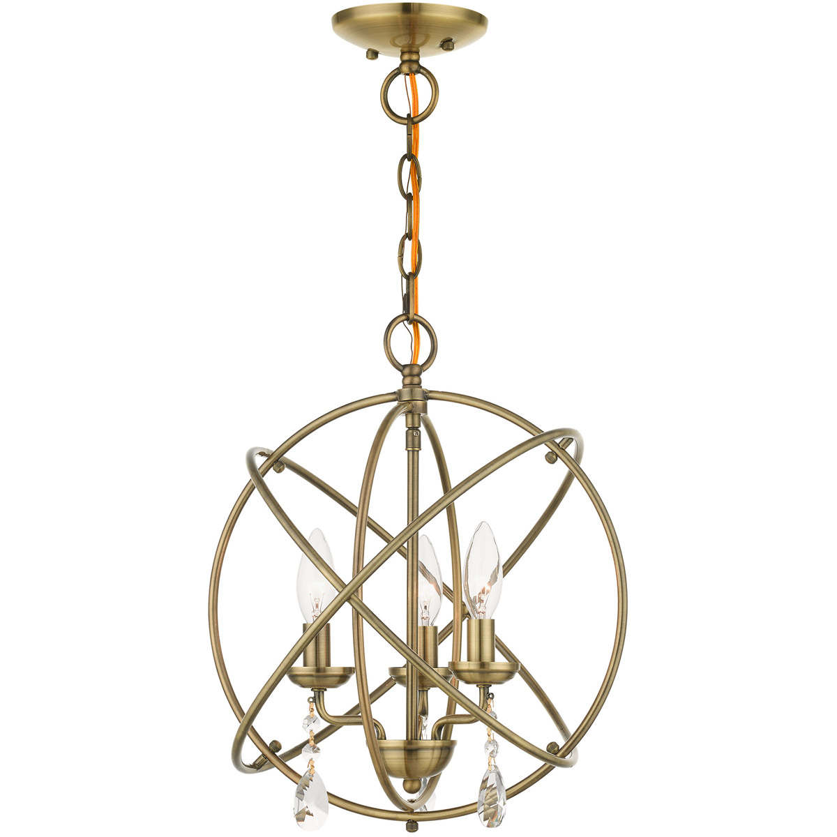 Aria 3 Light 15.5 inch Antique Brass Convertible Pendant Chandelier/Semi-Flush Ceiling Light