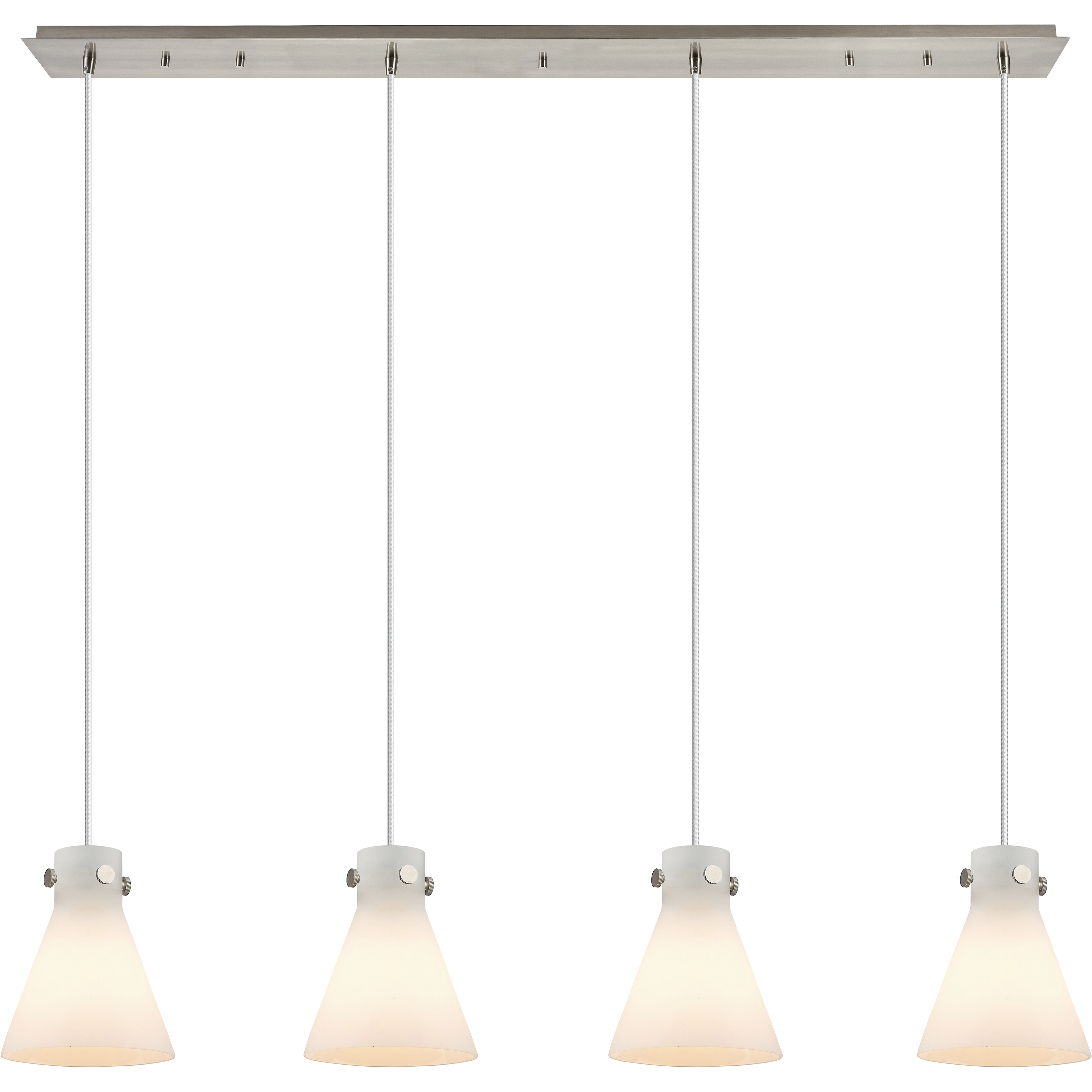 Newton Cone 4 Light 51.75 inch Brushed Satin Nickel Linear Pendant Ceiling Light in White Glass