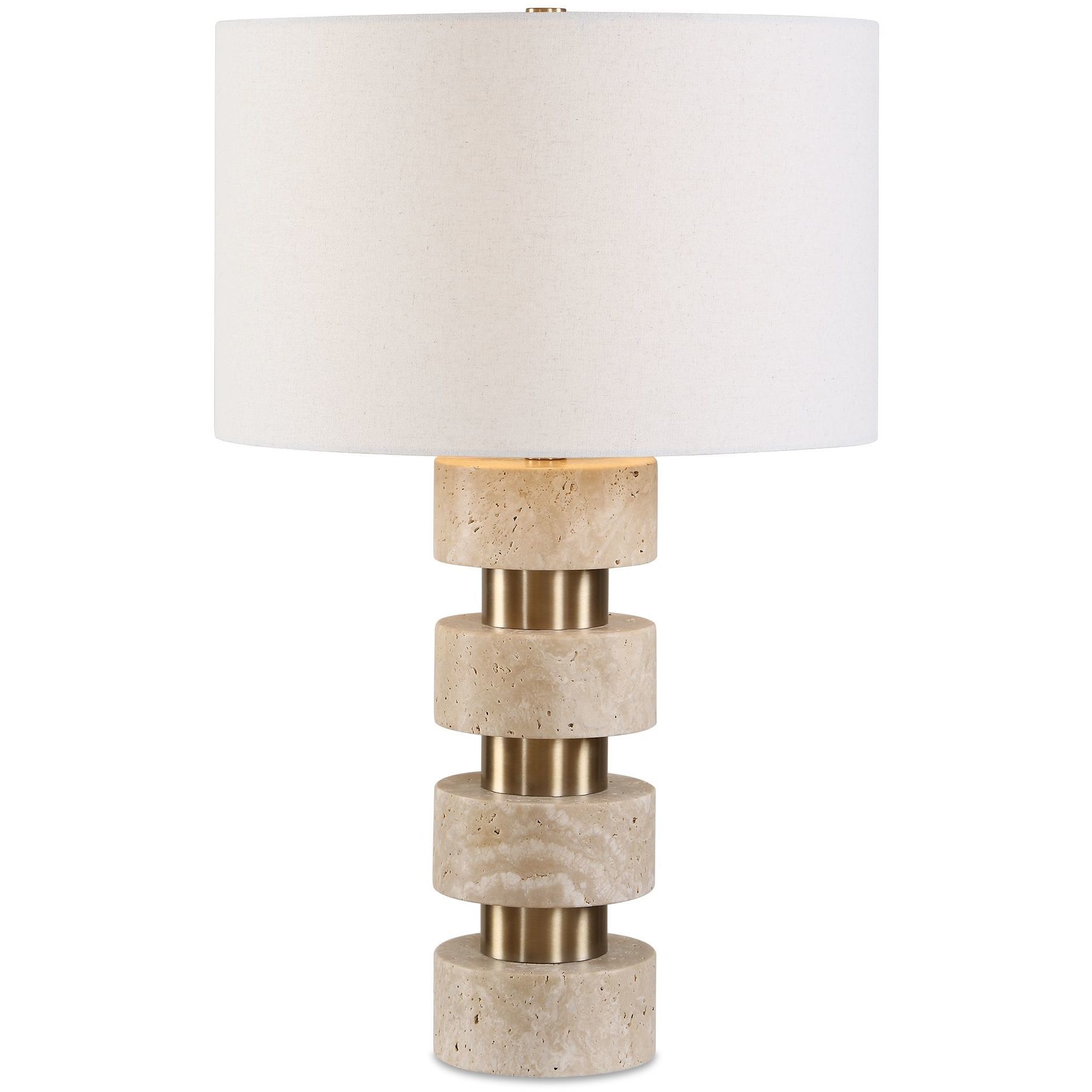 Makani 25.75 inch 150 watt Travertine and Antique Gold Table Lamp Portable Light