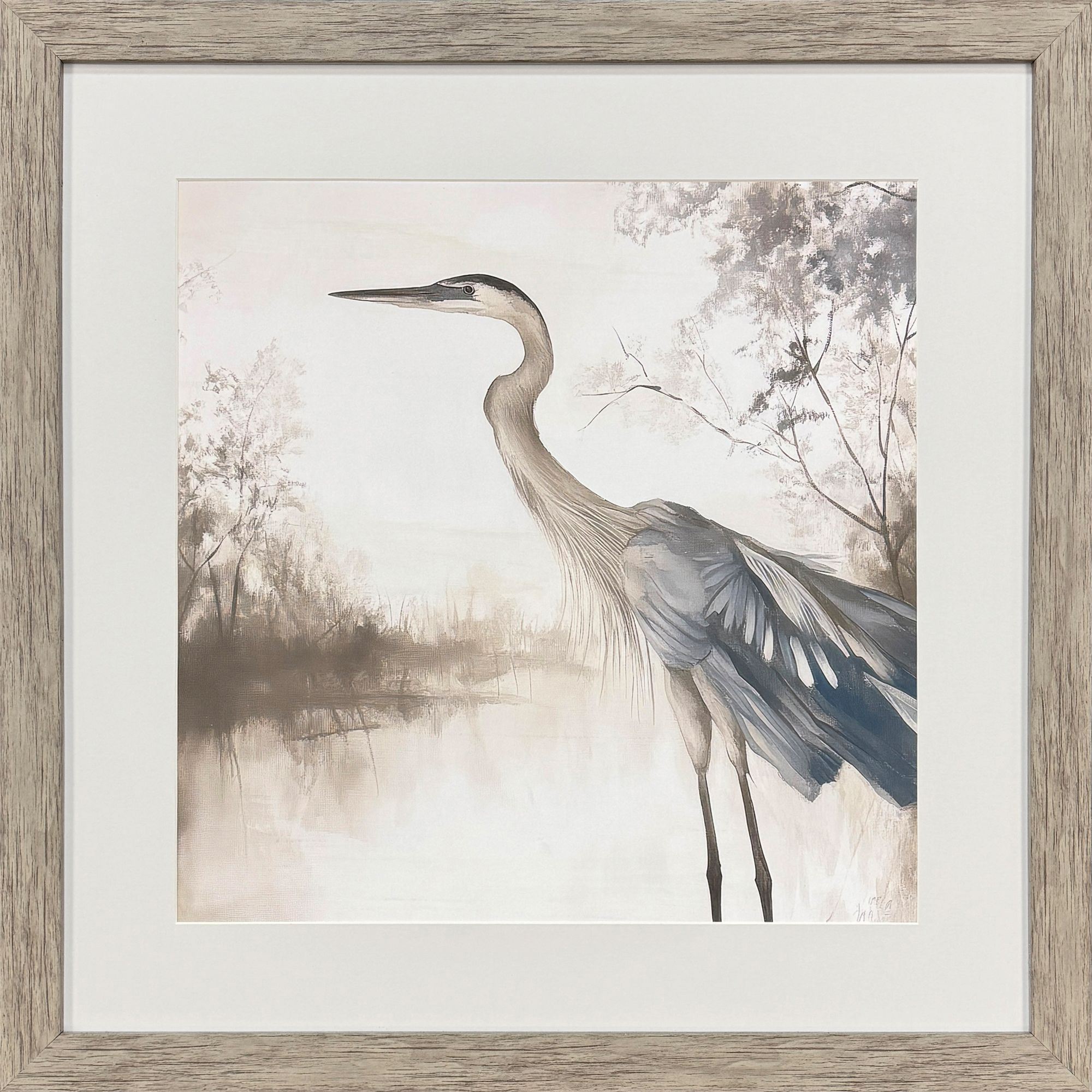 Feathers on Water II Blue and Gray and Beige Framed Art, Propac