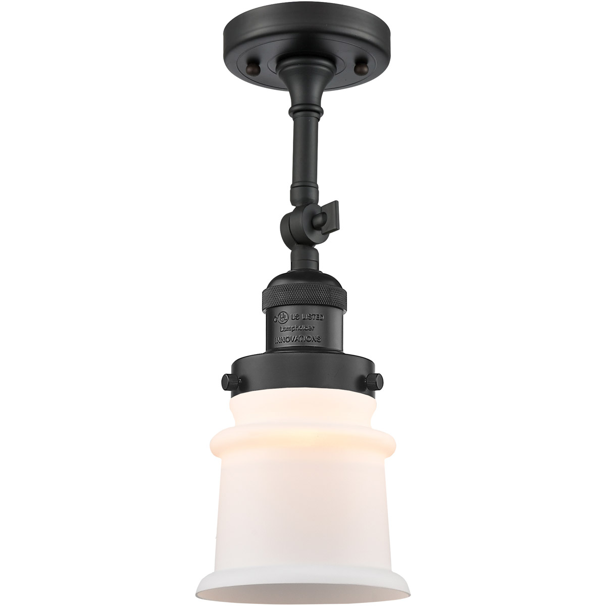 Franklin Restoration Small Canton LED 6 inch Matte Black Semi-Flush Mount Ceiling Light in Matte White Glass, Franklin Restoration
