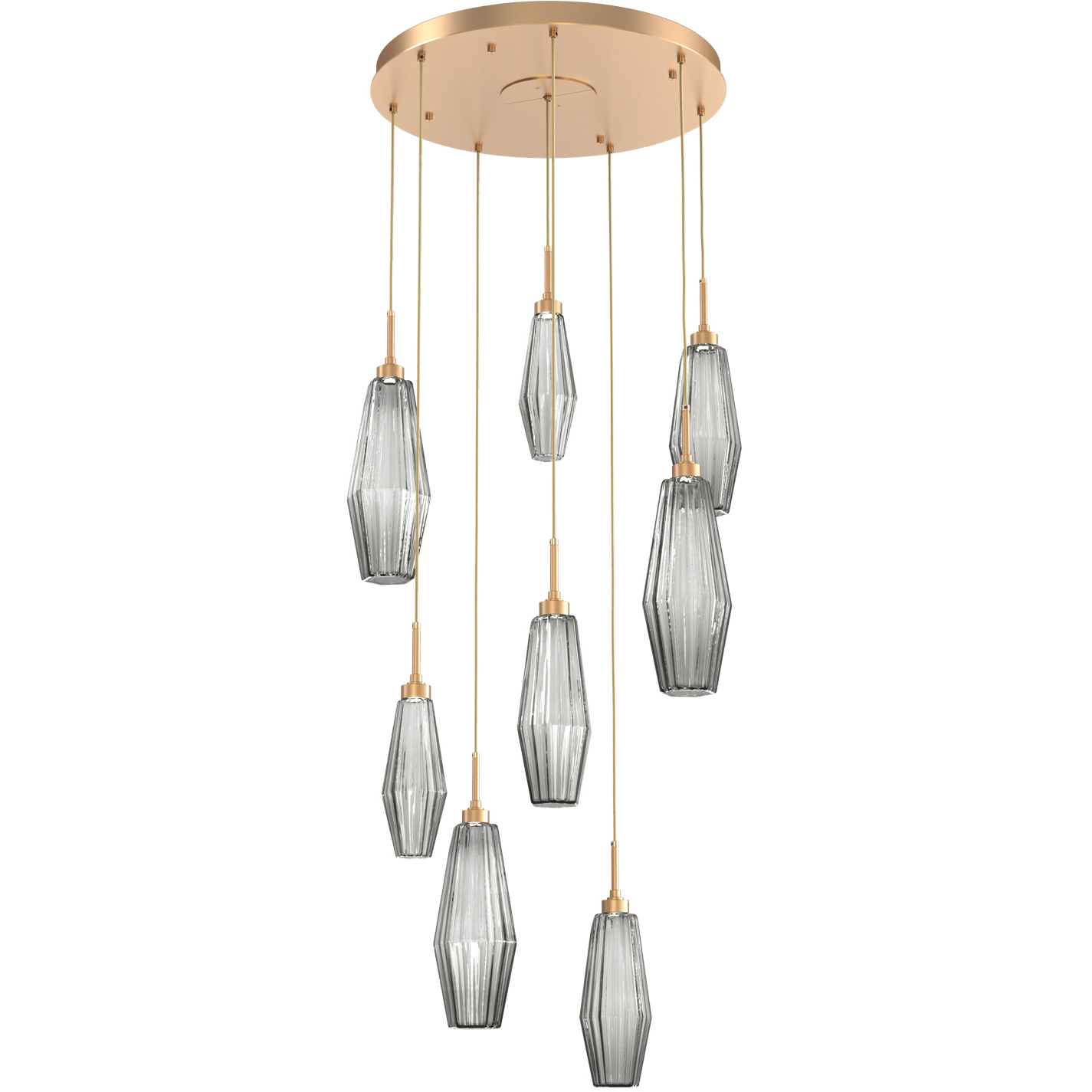 Aalto LED 27.4 inch Novel Brass Chandelier Ceiling Light in Optic Rib Smoke, 2700K LED, Round Multi-Port