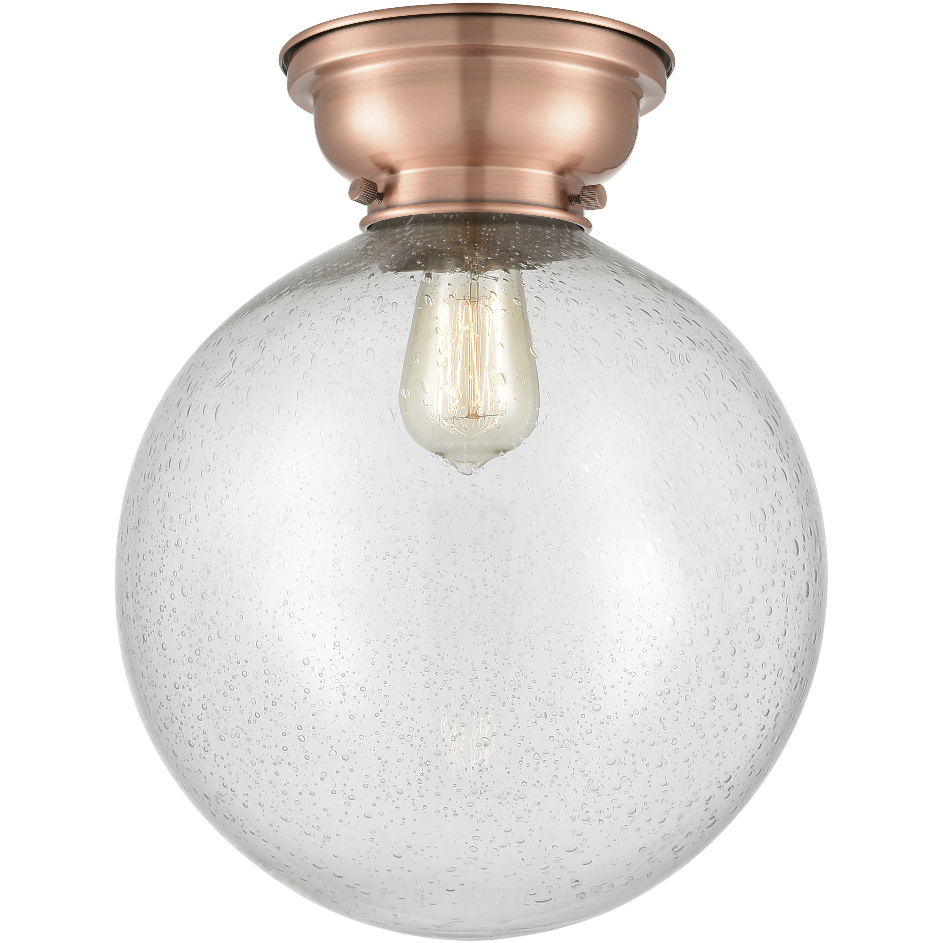 Aditi XX-Large Beacon LED 12 inch Antique Copper Flush Mount Ceiling Light in Seedy Glass, Aditi