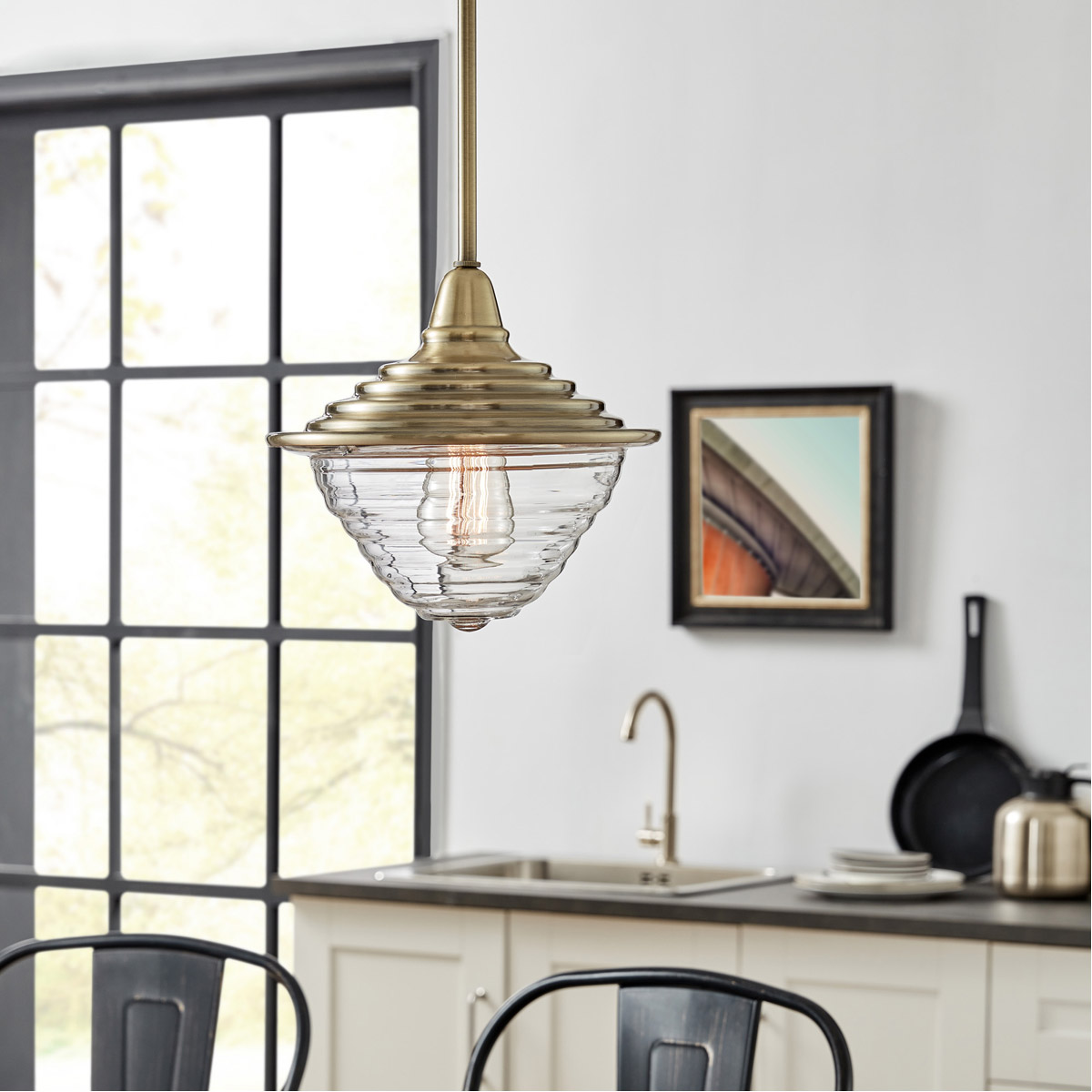 Nordic 1 Light 10.25 inch Antique Brass Pendant Ceiling Light