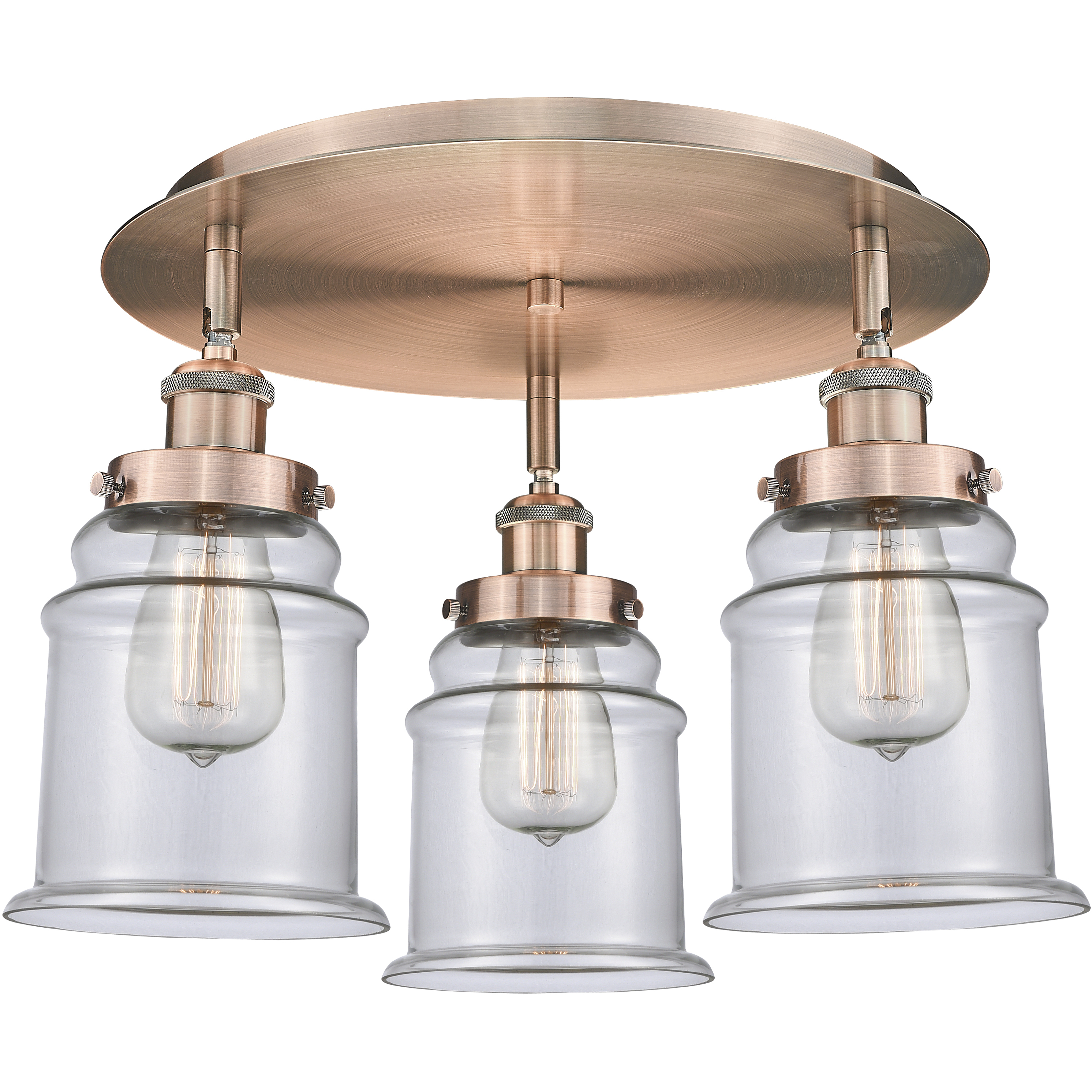 Canton 3 Light 17.75 inch Antique Copper Flush Mount Ceiling Light in Clear