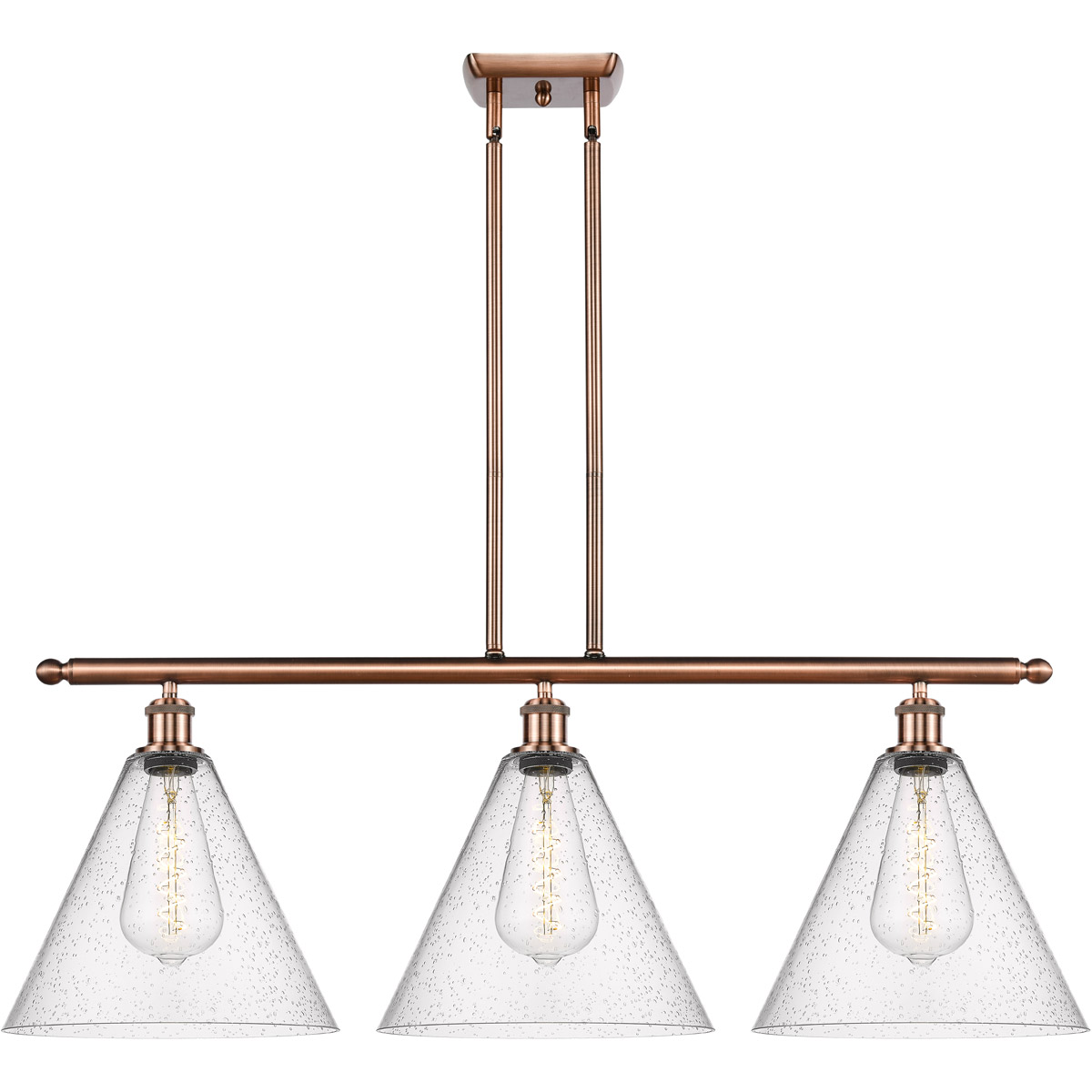 Ballston Ballston Cone 3 Light 39 inch Antique Copper Island Light Ceiling Light in Seedy Glass