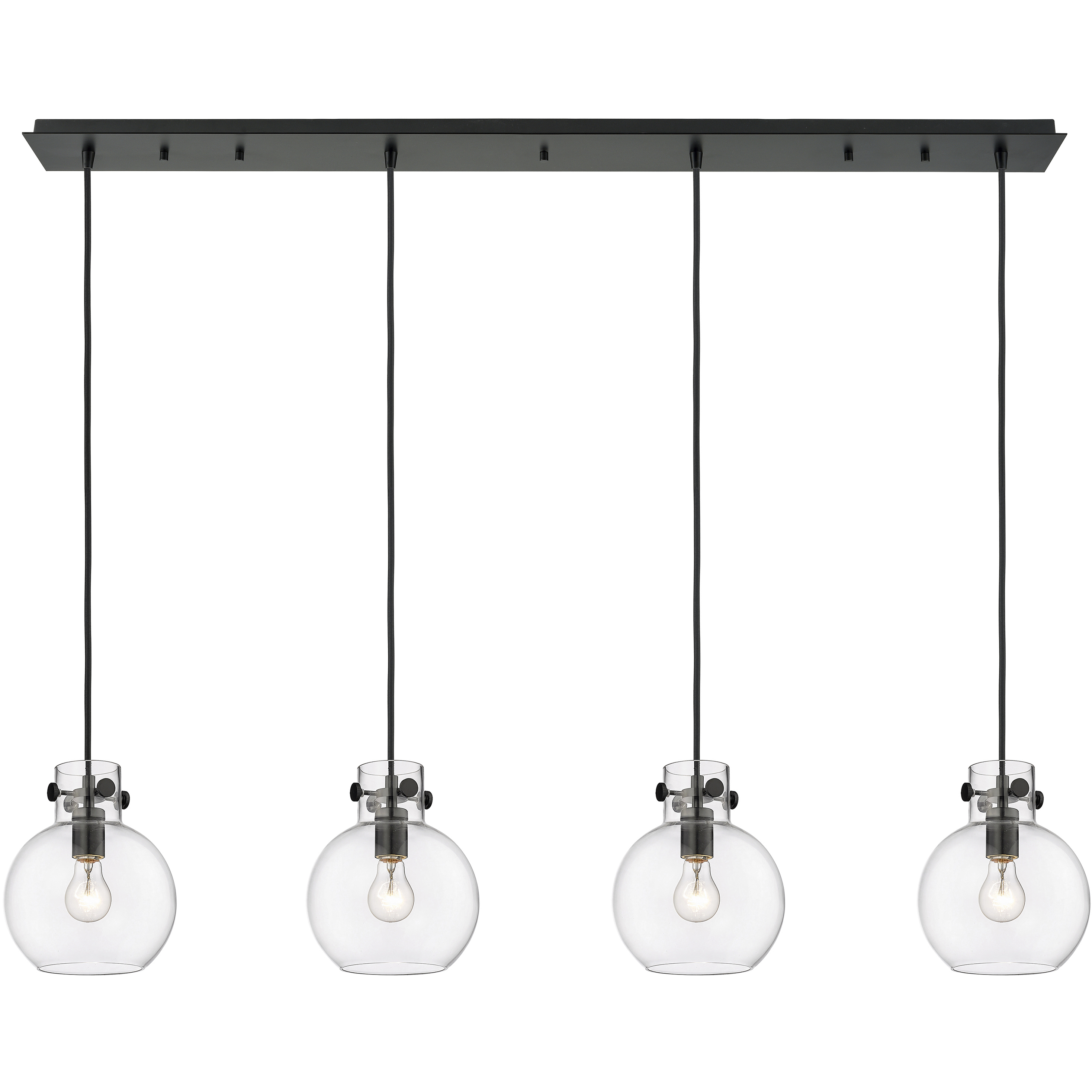 Newton Sphere 4 Light 51.75 inch Matte Black Linear Pendant Ceiling Light in Clear Glass