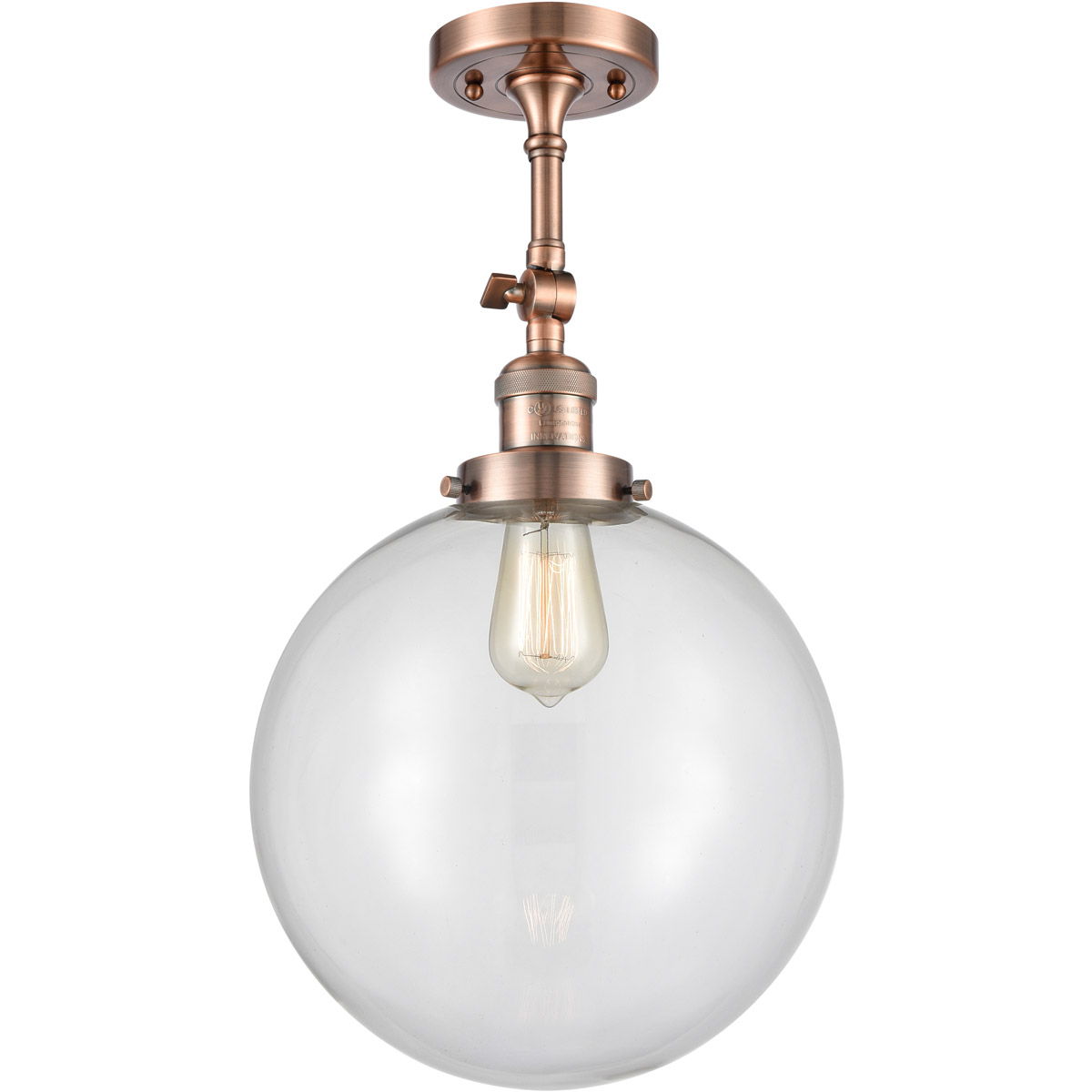 Franklin Restoration XX-Large Beacon LED 12 inch Antique Copper Semi-Flush Mount Ceiling Light in Clear Glass, Franklin Restoration