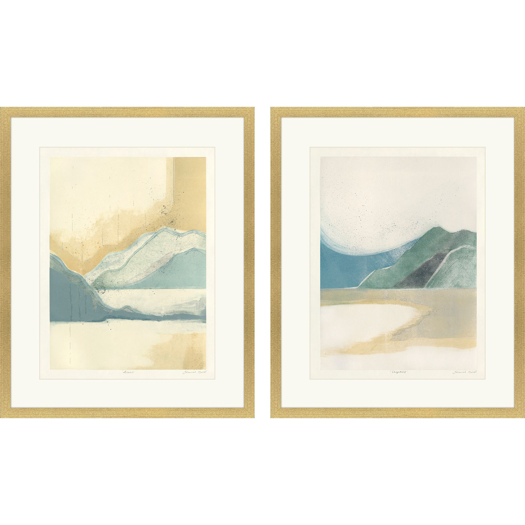 Ascent Green and Beige and Blue and Gray Framed Art