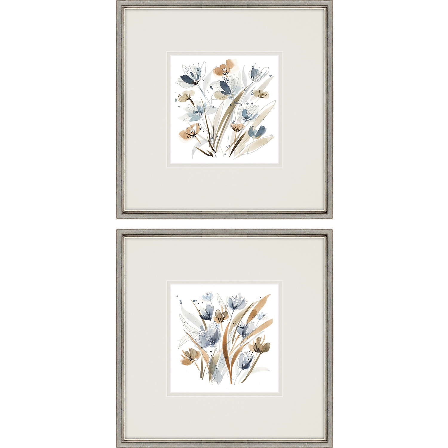 Florals Blue and Brown and Gray and Rust Framed Art
