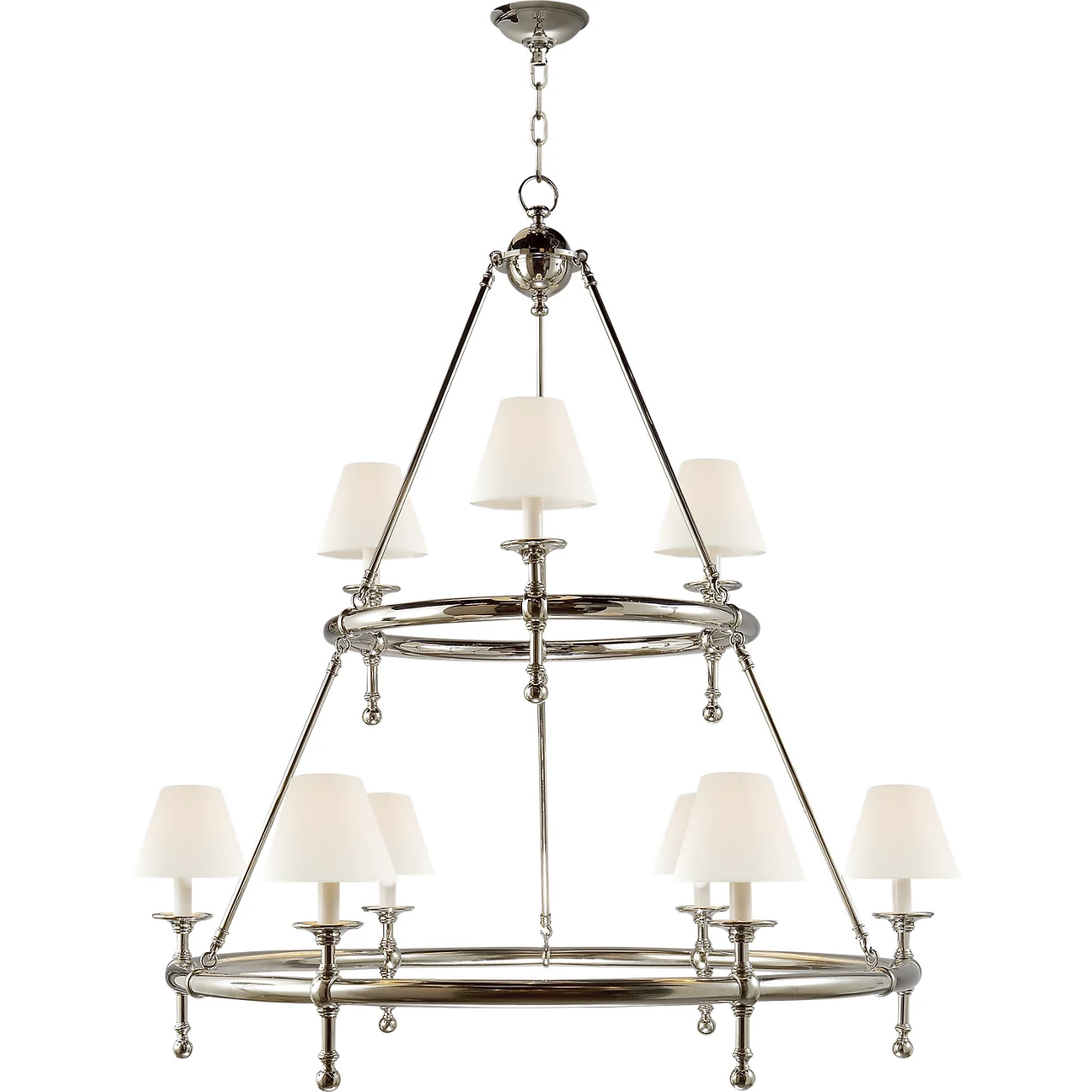 Chapman & Myers Classic2 9 Light 45 inch Polished Nickel Two-Tier Ring Chandelier Ceiling Light in Linen
