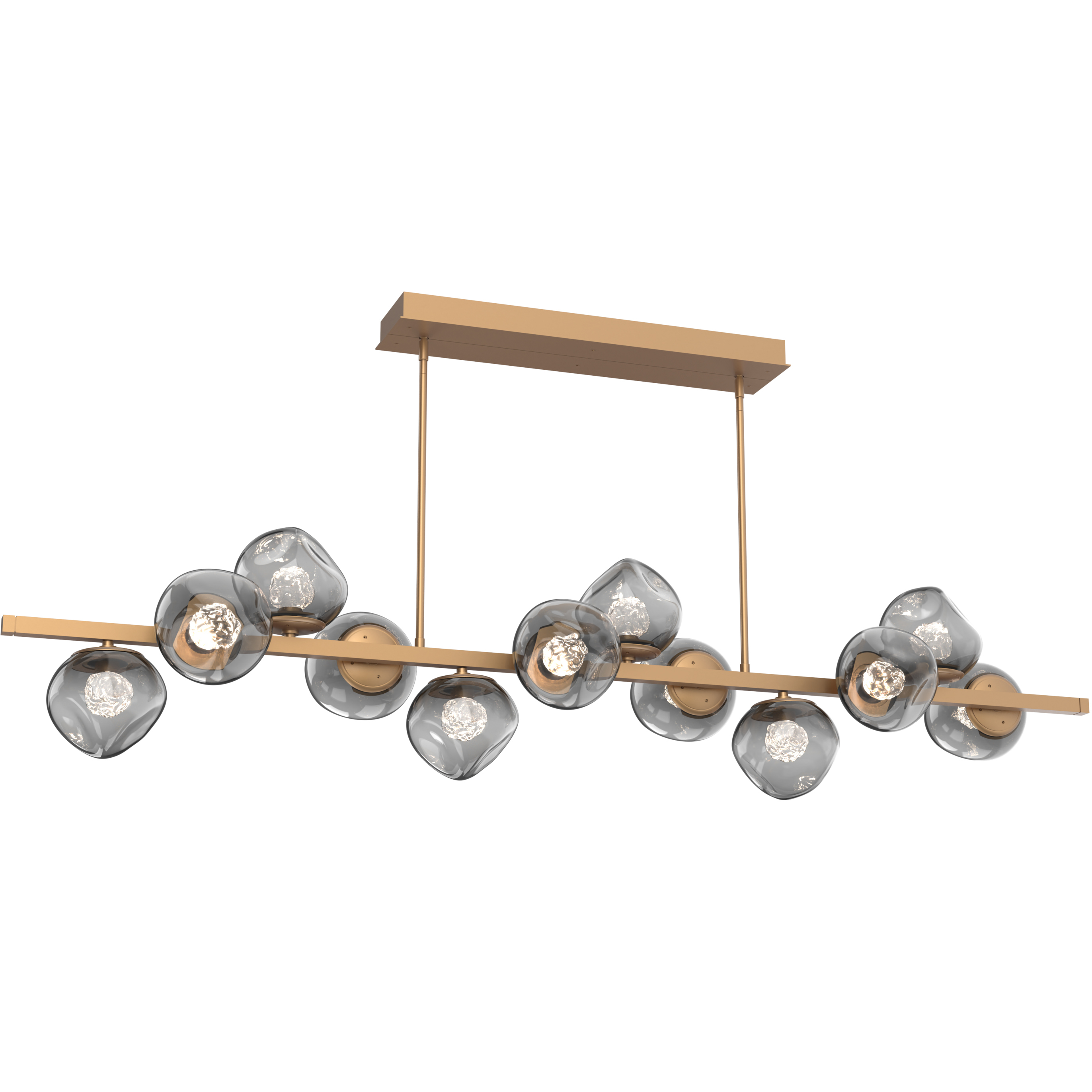 Luna LED 72 inch Novel Brass Chandelier Ceiling Light in 2700K LED, Floret Inner - Smoke Outer, Twisted Branch