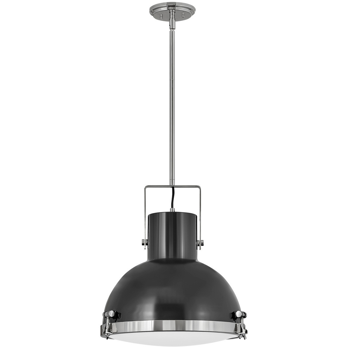 Nautique 1 Light 18 inch Polished Nickel with Gloss Black Indoor Pendant Ceiling Light in Etched Opal