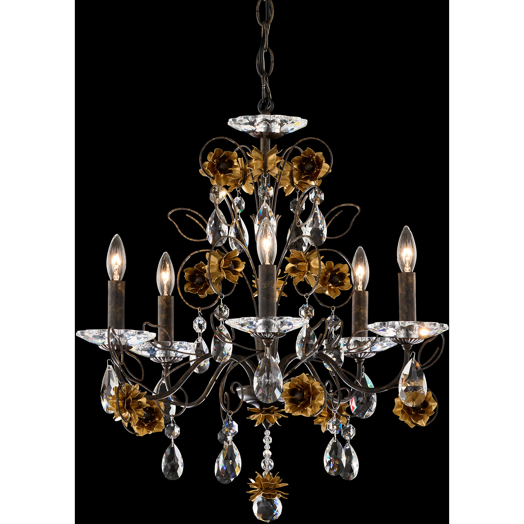 Signature Camellia 5 Light 19 inch Heirloom Gold with White Chandelier Ceiling Light