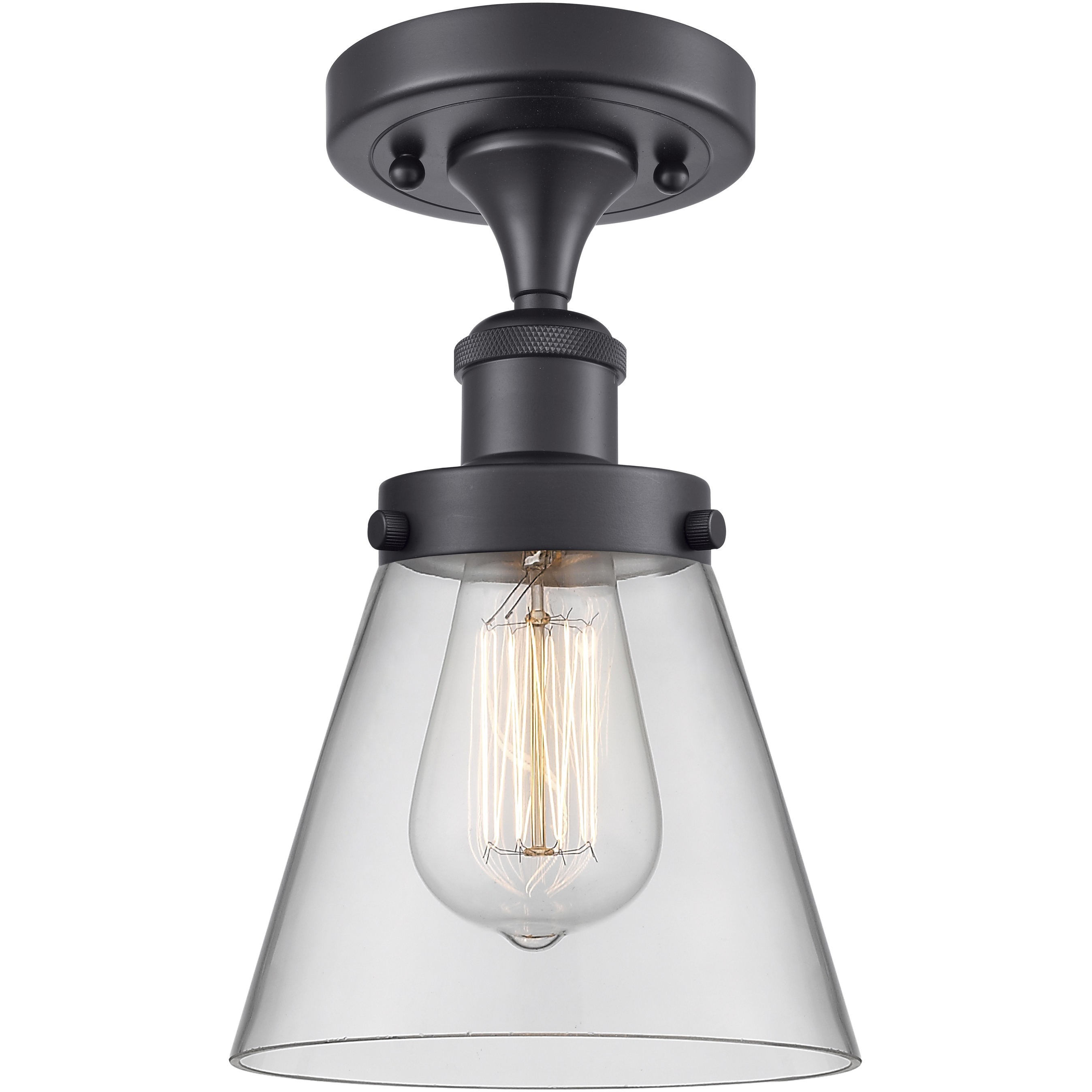 Cone 1 Light 6.5 inch Matte Black Semi-Flush Mount Ceiling Light